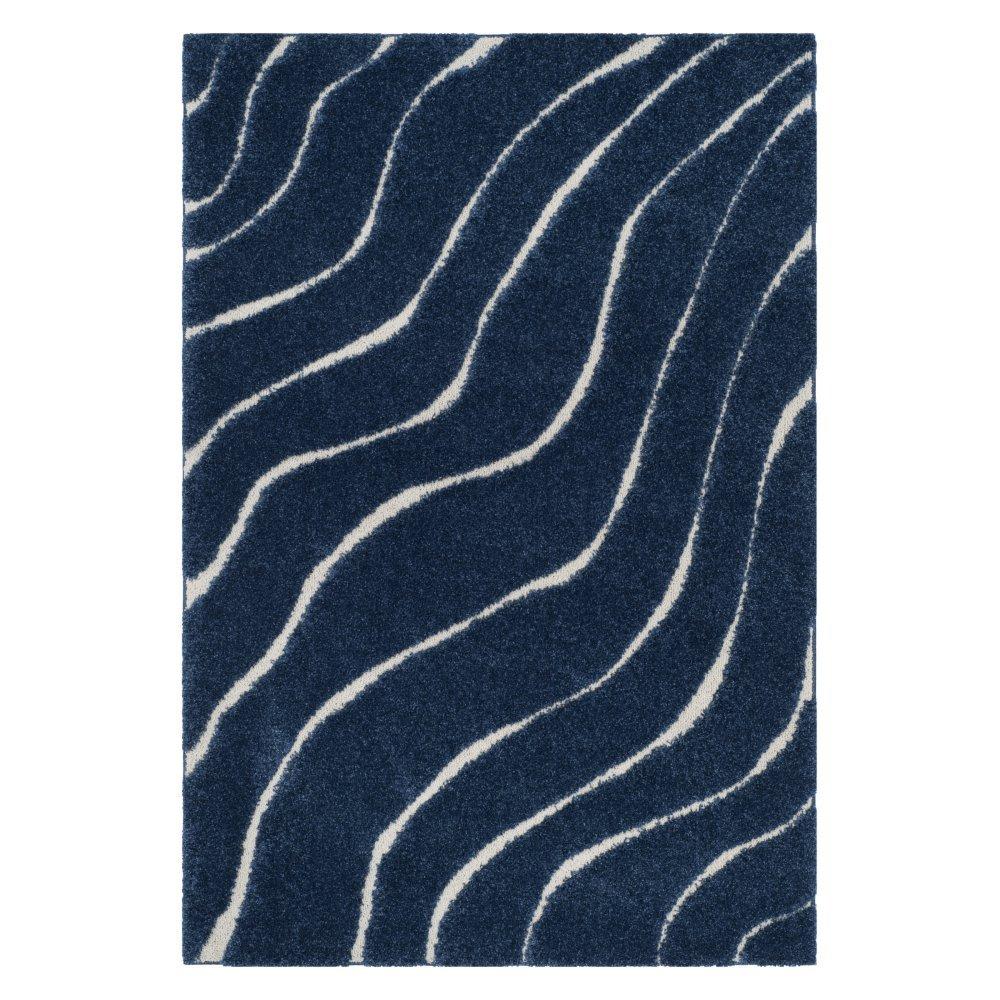 Florida Shag SG472 Power Loomed Indoor Area Rug - Dark Blue/Cream - 6'7"x6'7" - Safavieh