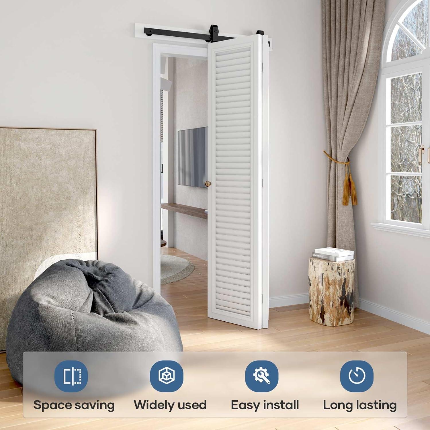 MAXAYA 36" Bifold Barn Door Hardware Kit - Space Saving Folding ...
