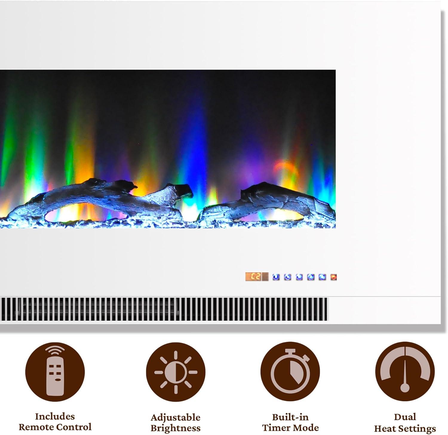 Cambridge Cambridge Wall Mount Electric Fireplace Heater with Remote Control for Indoor Use in Living Room, Bedroom, Home Office