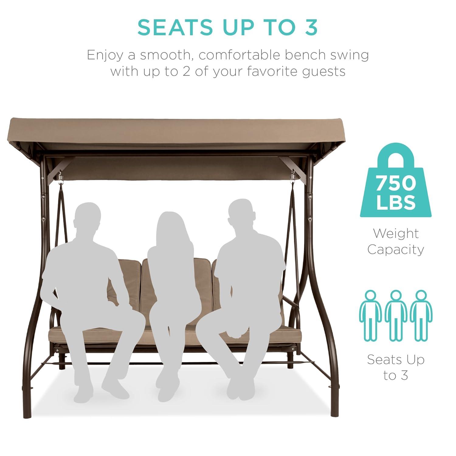 Best Choice Products 3-Seat Outdoor Converting Canopy Swing Glider Patio Hammock w/ Removable Cushions - Desert Taupe