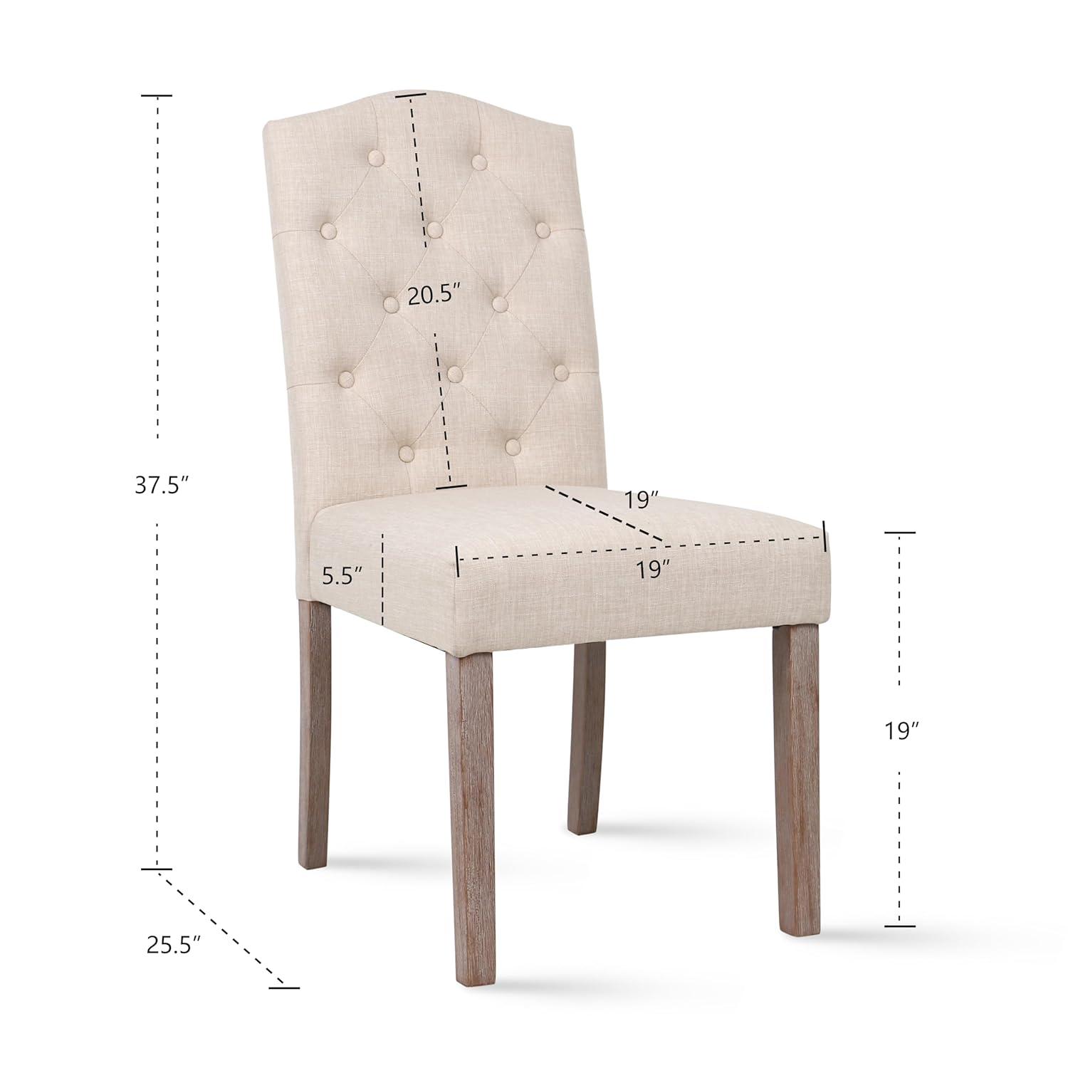 DrInn Traditional Tufted Linen Upholstered Dining Chairs, Beige (Set of 2)