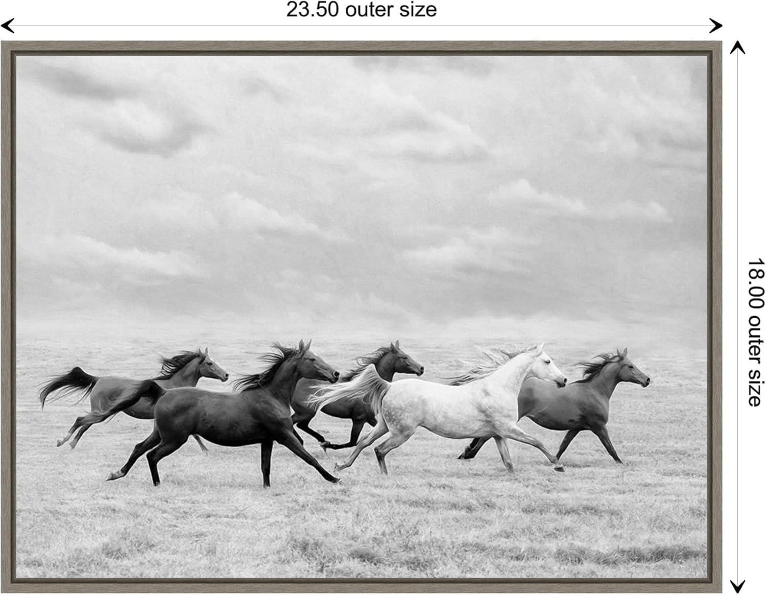 24" x 18" Horse Run I by PH Burchett Framed Canvas Wall Art - Amanti Art: Modern Lithograph, Sawtooth Back Mounted