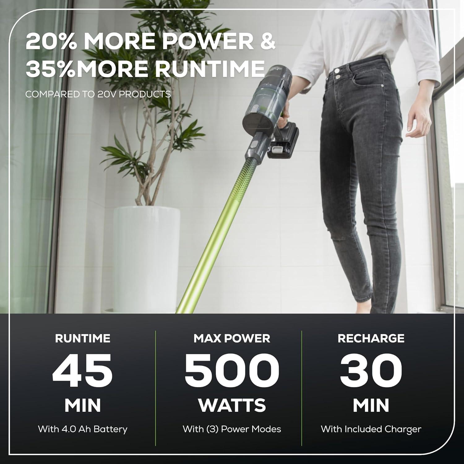 Greenworks 24V Brushless Cordless Stick Vacuum, Lightweight, Handheld, Pet, Anti-Allergen HEPA Filtration, Hard Floor, Carpet, Car, 4Ah Battery, and 30-Minute Charge Time (White)