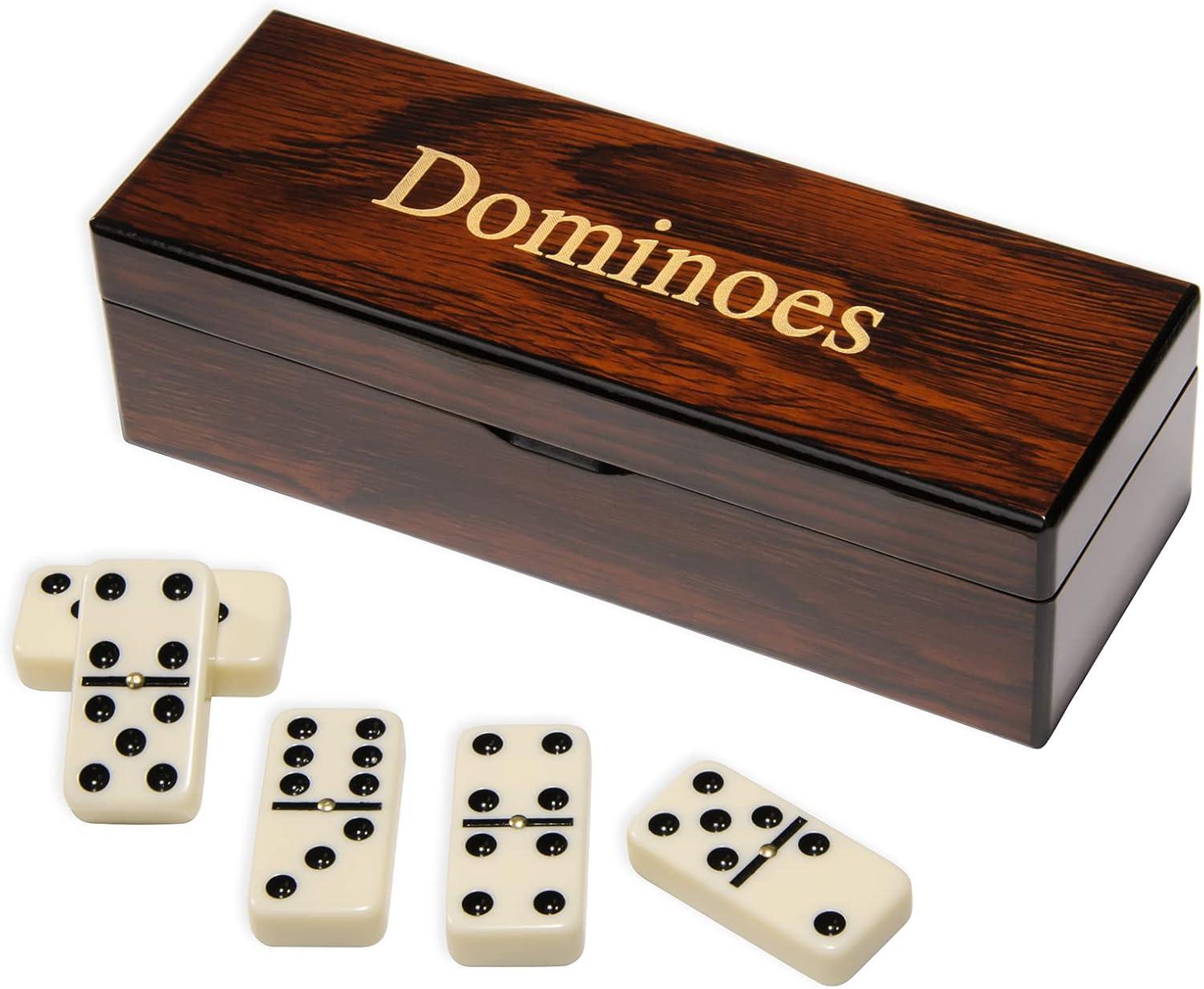 Ivory Double 6 Dominoes Set with Spinner in Wooden Box