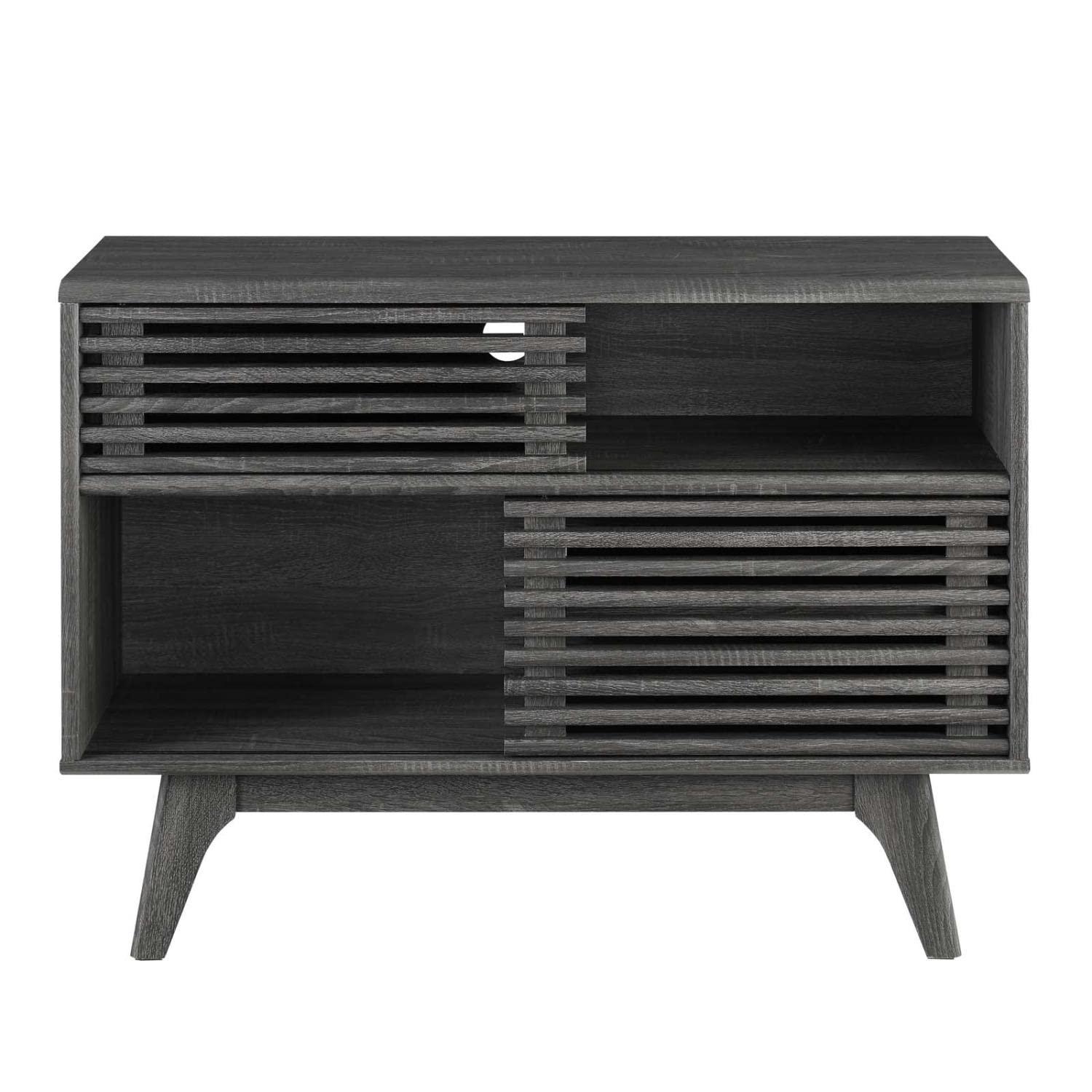 Render Display TV Stand for TVs up to 48" Charcoal - Modway: Modern Media Storage, Slatted Door, Cable Management
