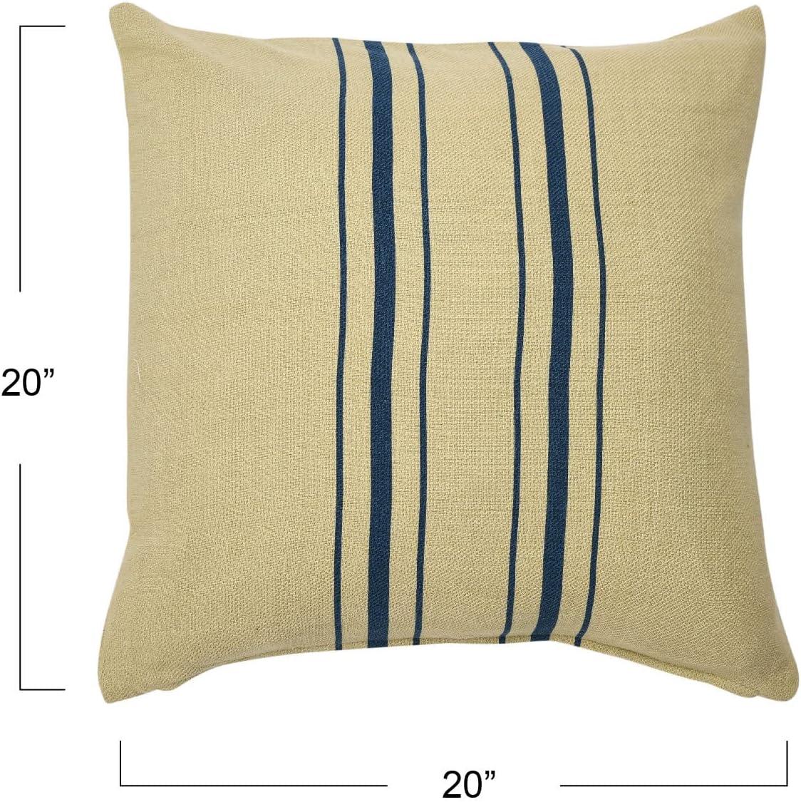 Natural Cotton Square Pillow Cover with Navy Stripes, 20" x 20"