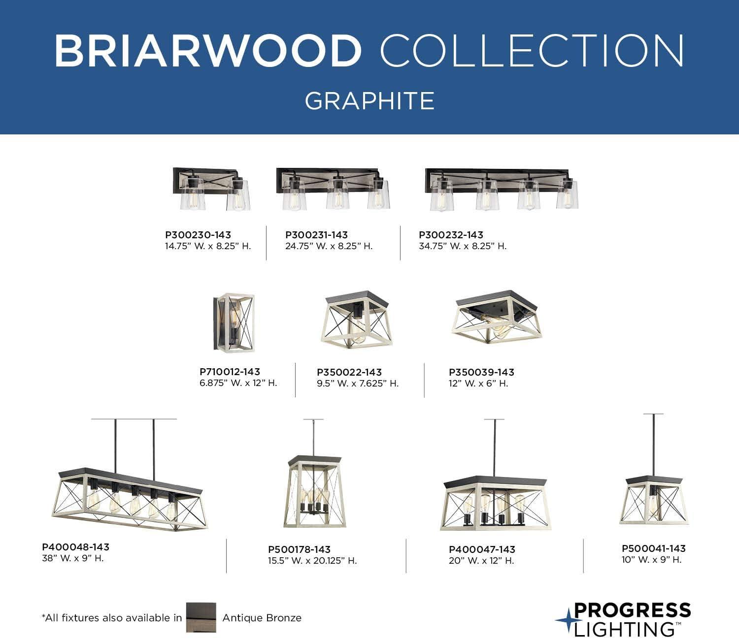 Progress Lighting Briarwood 3-Light Bath Vanity in Graphite with Clear Glass Shades