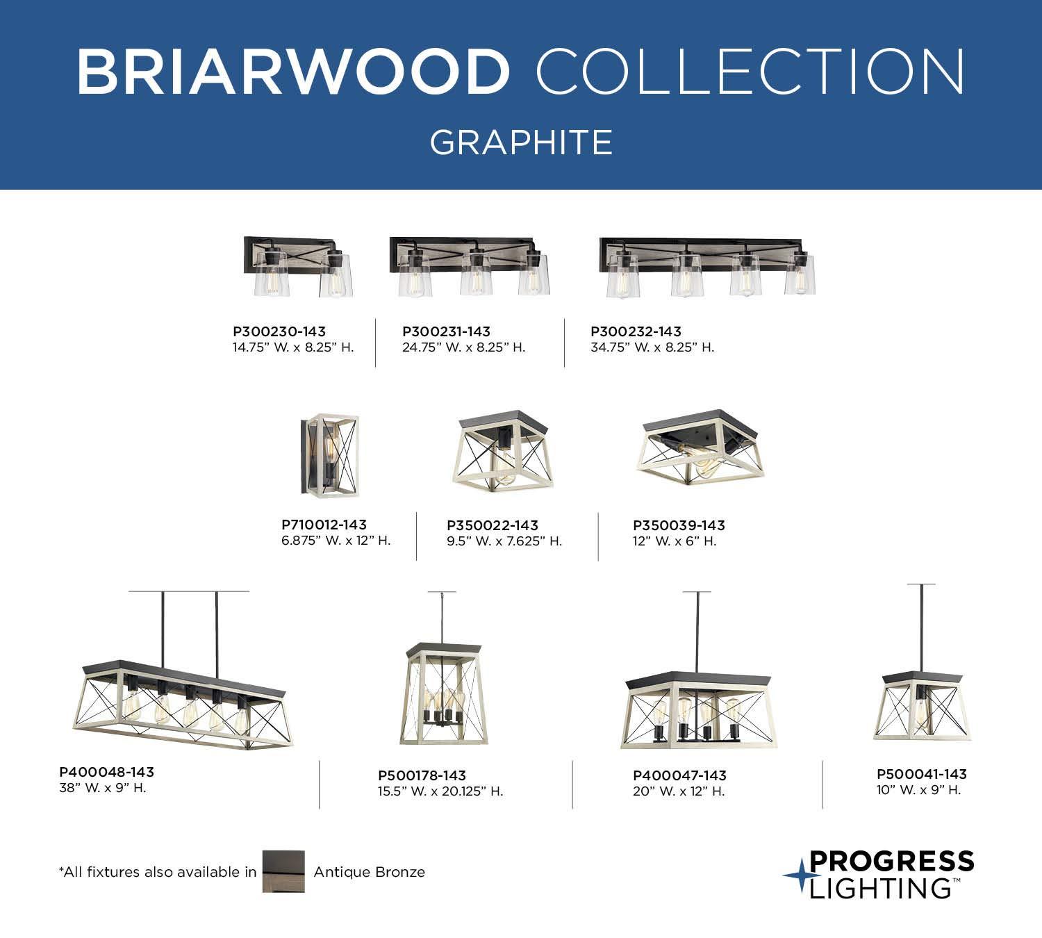 Progress Lighting Briarwood 3-Light Bath Vanity in Graphite with Clear Glass Shades