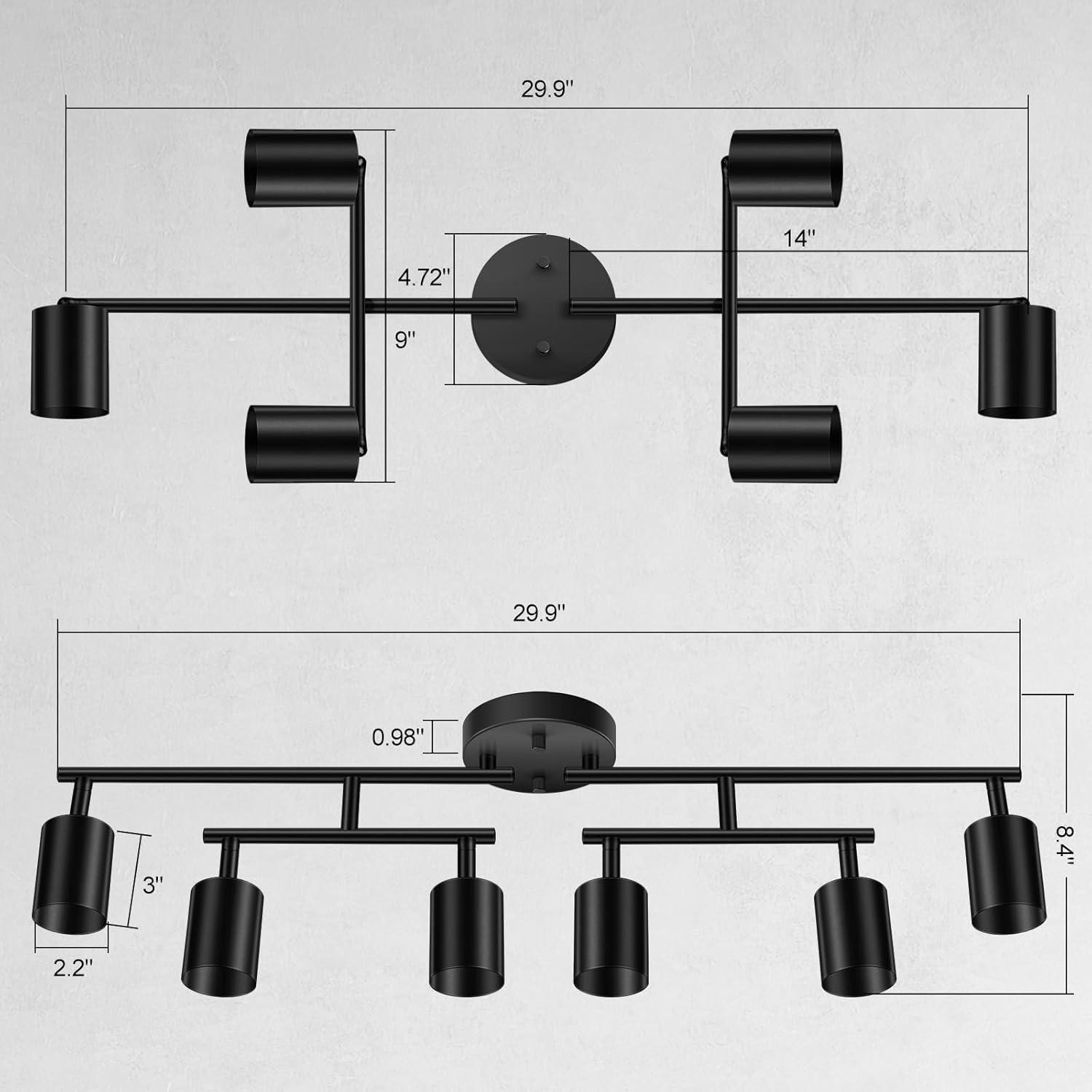 Modern Black Aluminum 6-Light Adjustable Track Lighting Kit