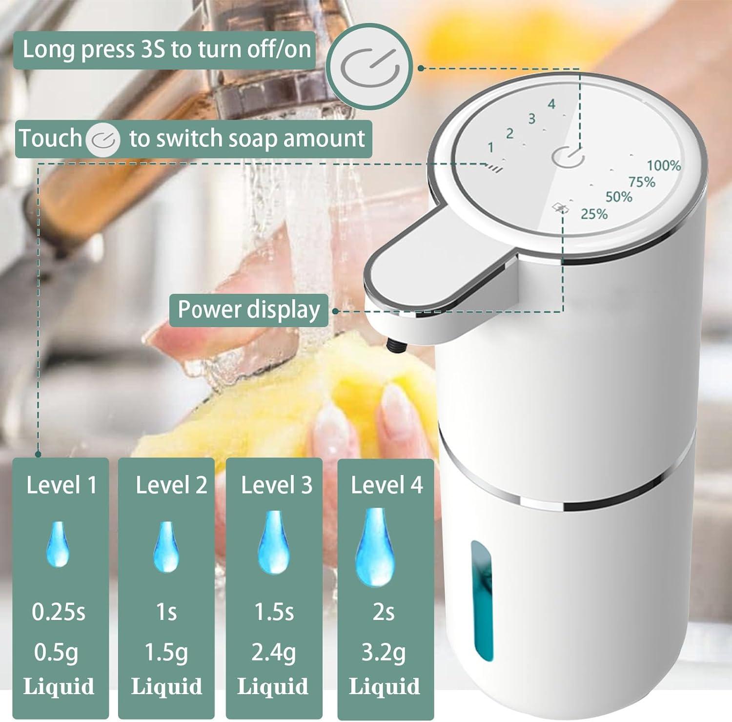 Automatic Foaming Soap Dispenser, Rechargeable, 400ml Touchless Soap Dispenser, Wall-Mounted, Waterproof Hands Free Infrared Motion Sensor Countertop, Auto Foam, Soap Pump (P11), White