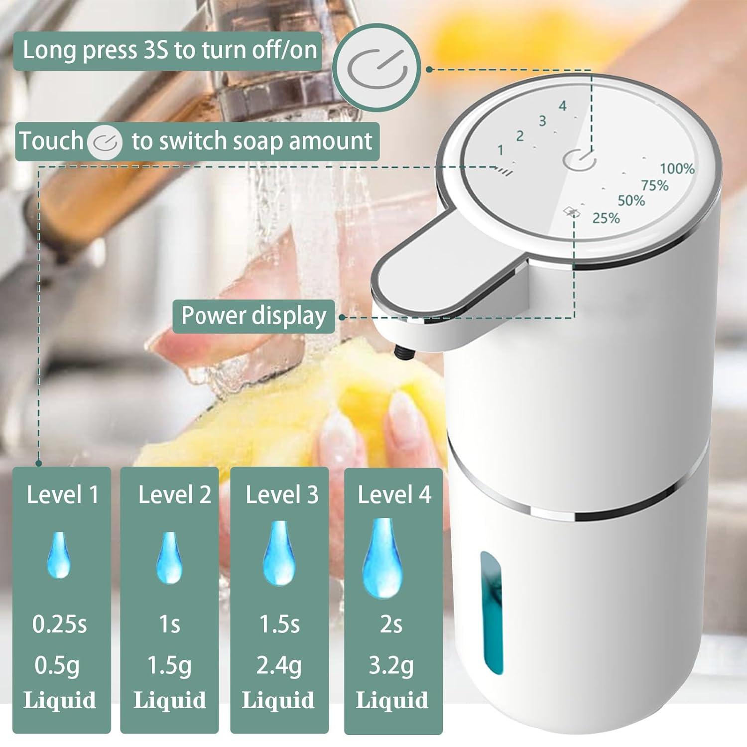 Automatic Foaming Soap Dispenser, Rechargeable, 400ml Touchless Soap Dispenser, Wall-Mounted, Waterproof Hands Free Infrared Motion Sensor Countertop, Auto Foam, Soap Pump (P11), White