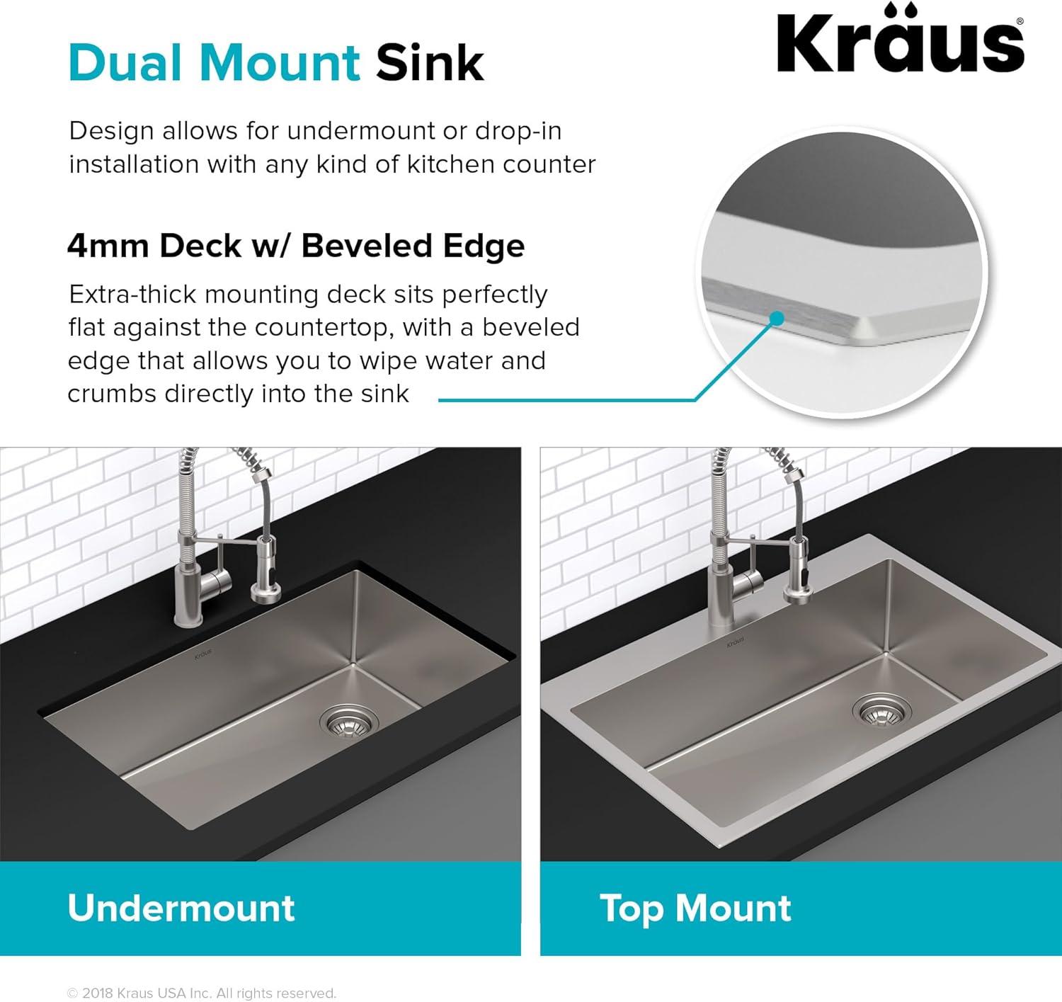 KRAUS Standart PRO Drop In 16 Gauge Bar Stainless Steel Kitchen Sink