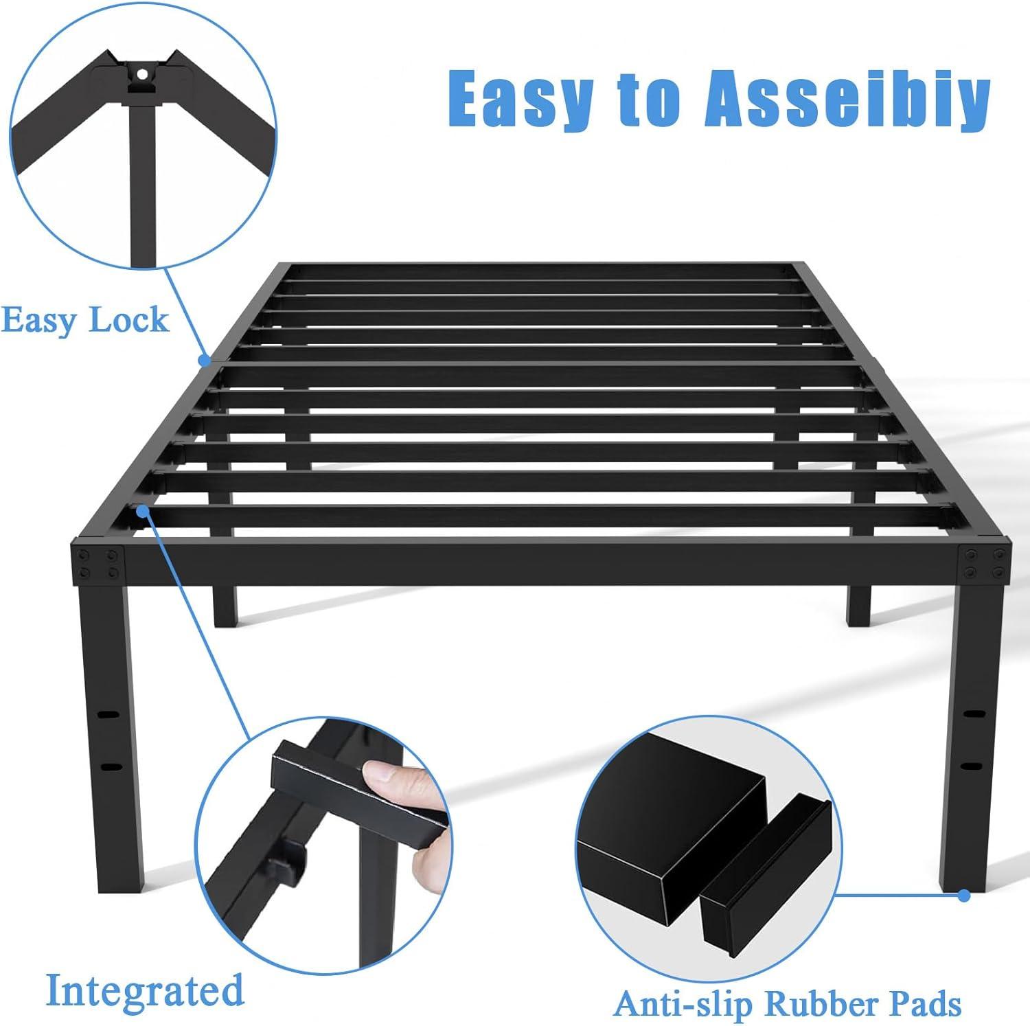 16'' Black Twin Metal Platform Bed Frame with Steel Slats