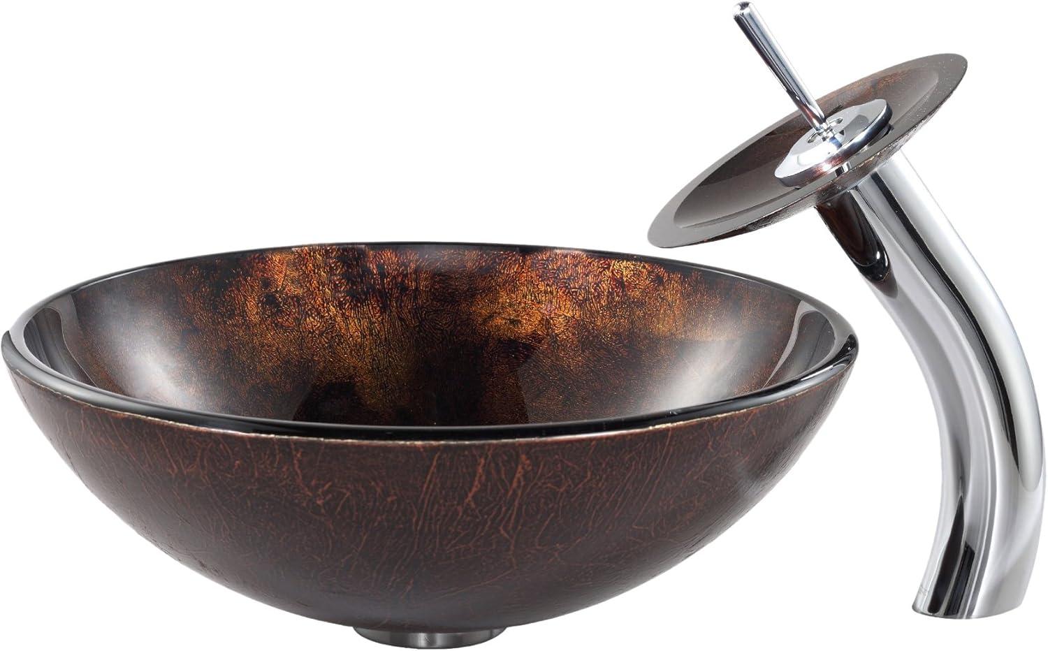 Glass Circular Vessel Bathroom Sink with Faucet