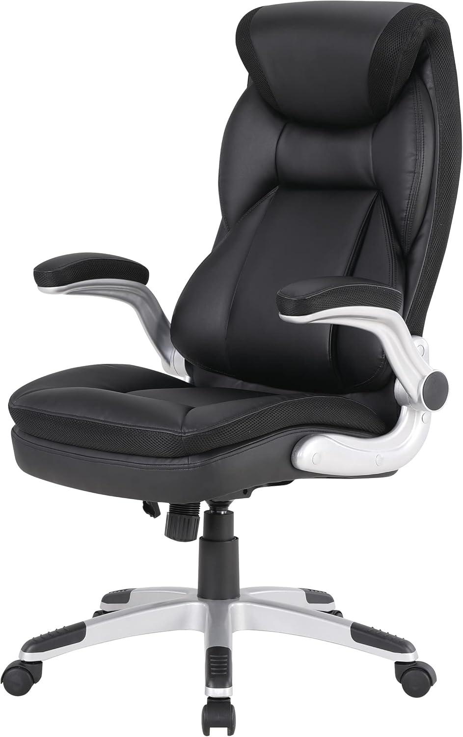 Executive Black Bonded Leather Chair with Silver Coated Nylon Base