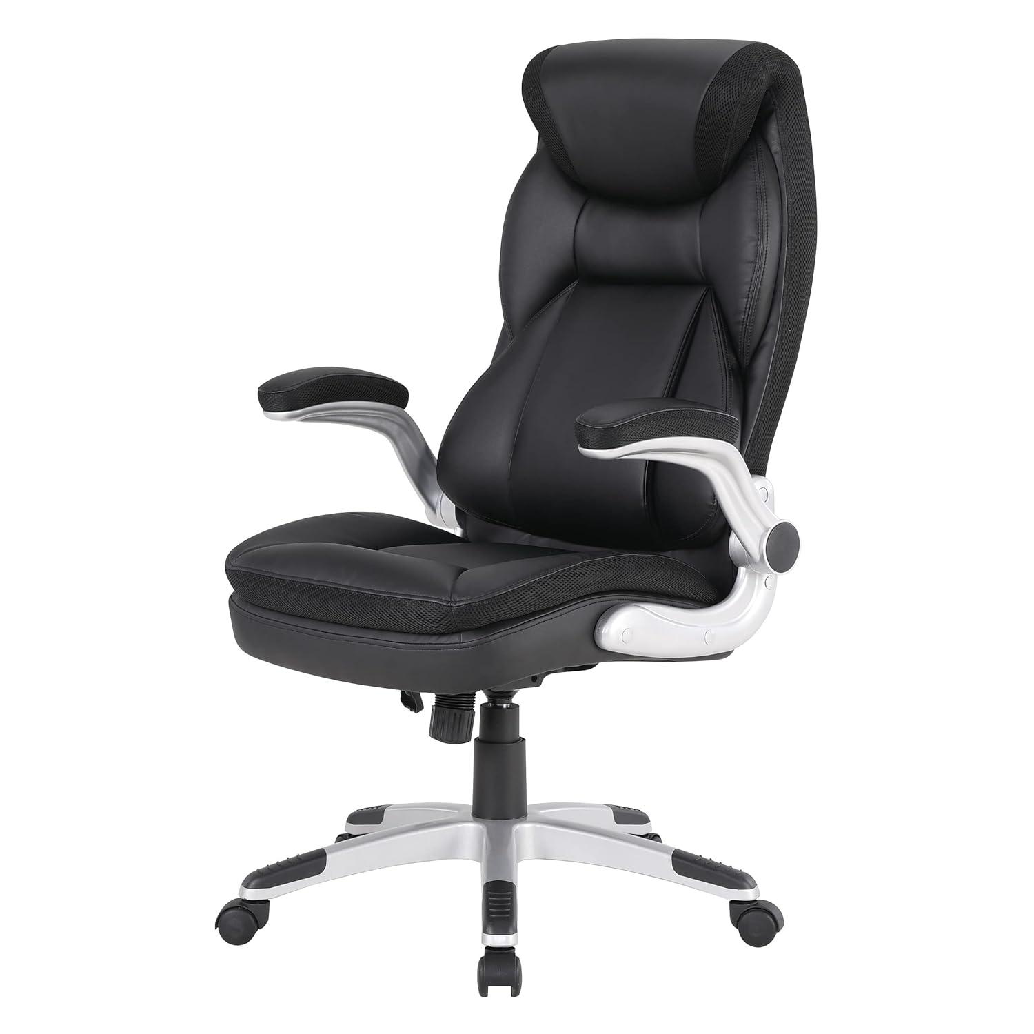 Executive Black Bonded Leather Chair with Silver Coated Nylon Base