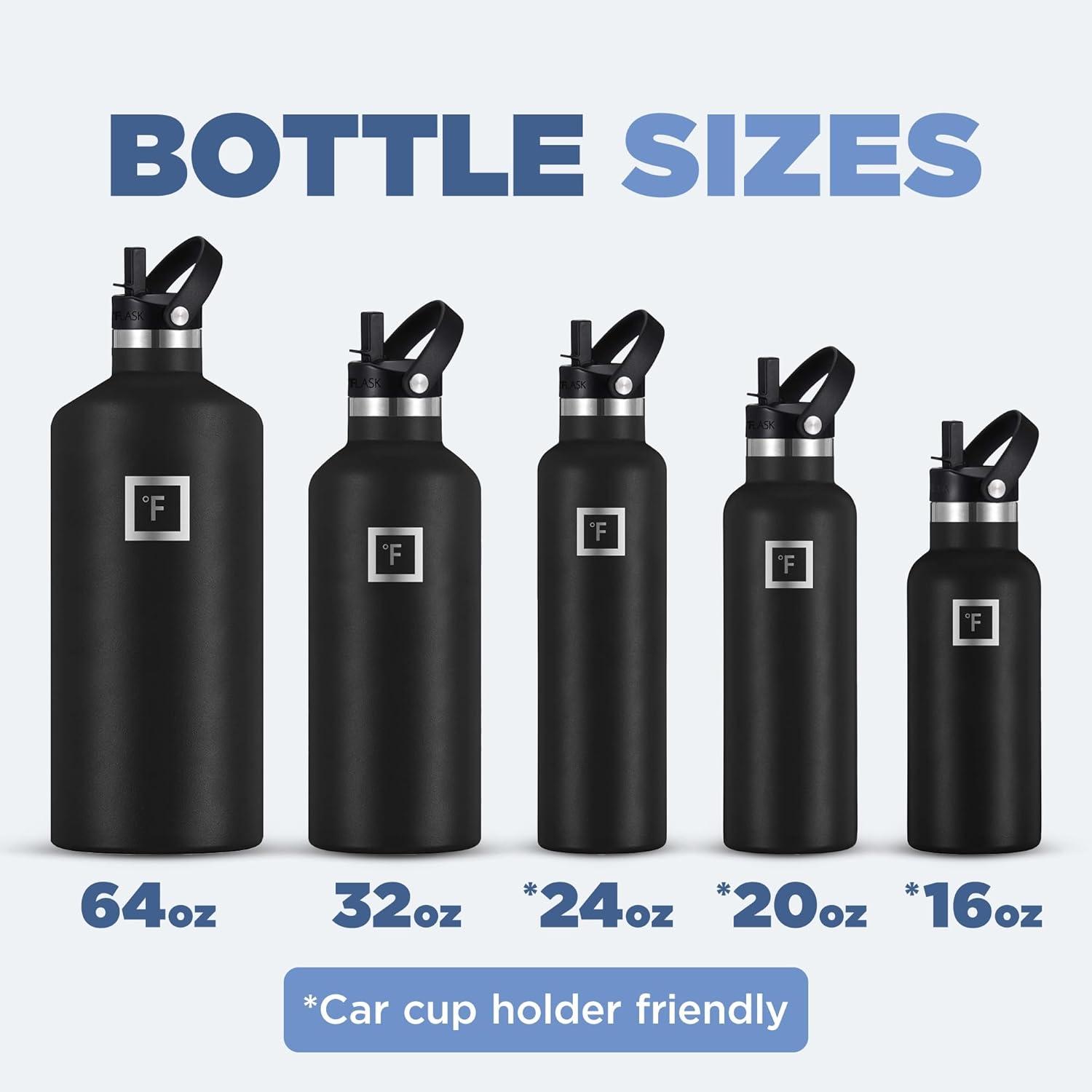 IRON °FLASK Camping & Hiking Hydration Canteens - 3 Lids (Narrow Straw Lid) Leak Proof Vacuum Insulated Stainless Steel - Hot & Cold Double Walled Sports Water Bottle - Winter White, 24 Oz
