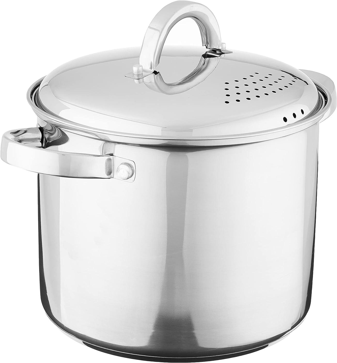 Stainless Steel 5-Quart Pasta Pot with Strainer Lid and Steamer Basket