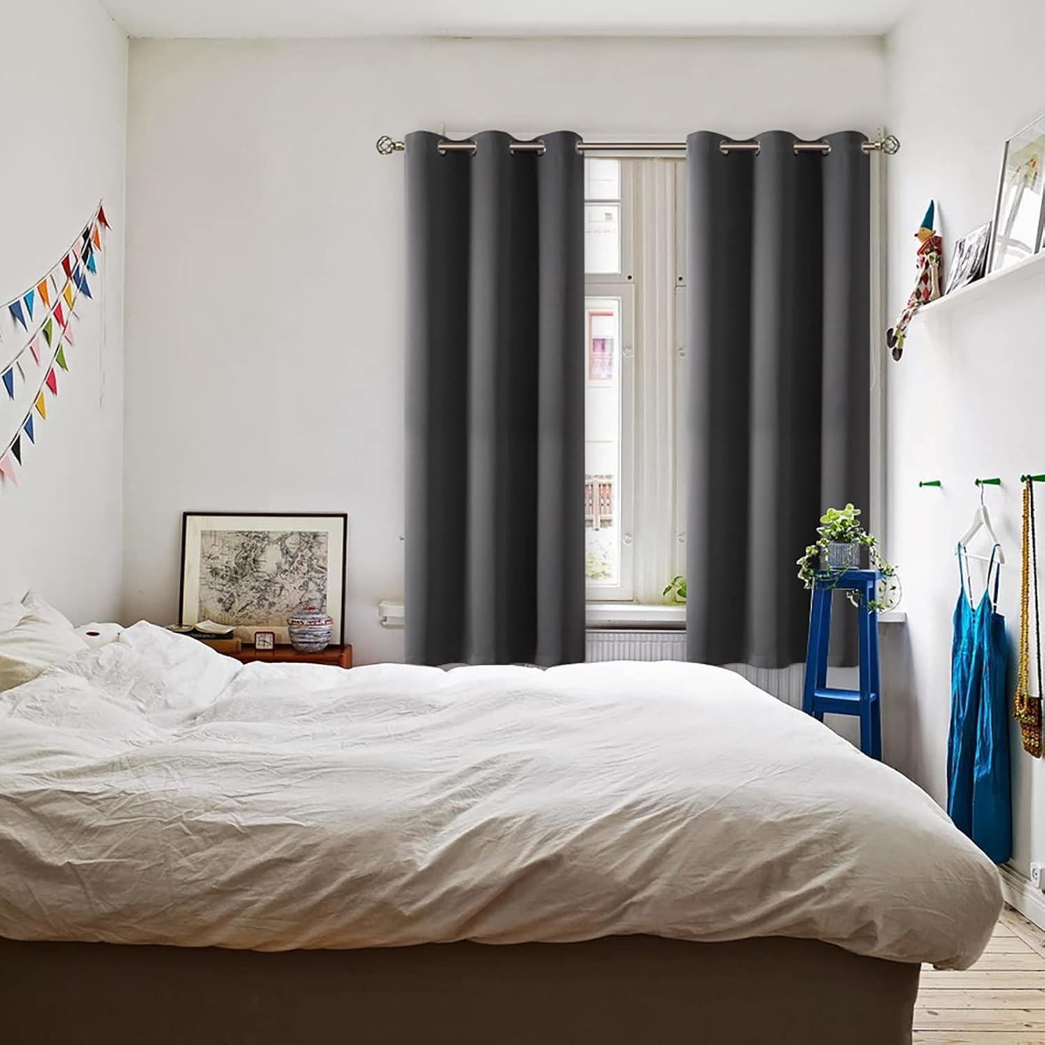 ChrisDowa Grommet Blackout Curtains for Bedroom and Living Room - 2 Panels Set Thermal Insulated Room Darkening Curtains (Dark Grey, 42 x 63 Inch)