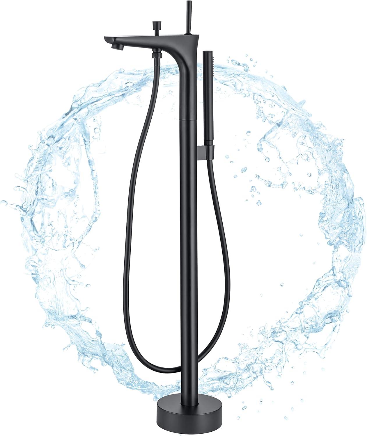 EHABLIX SLD08G 1-Handle Freestanding Floor Mount Roman Industrial Style Tub Faucet Bathtub Filler With Hand Shower