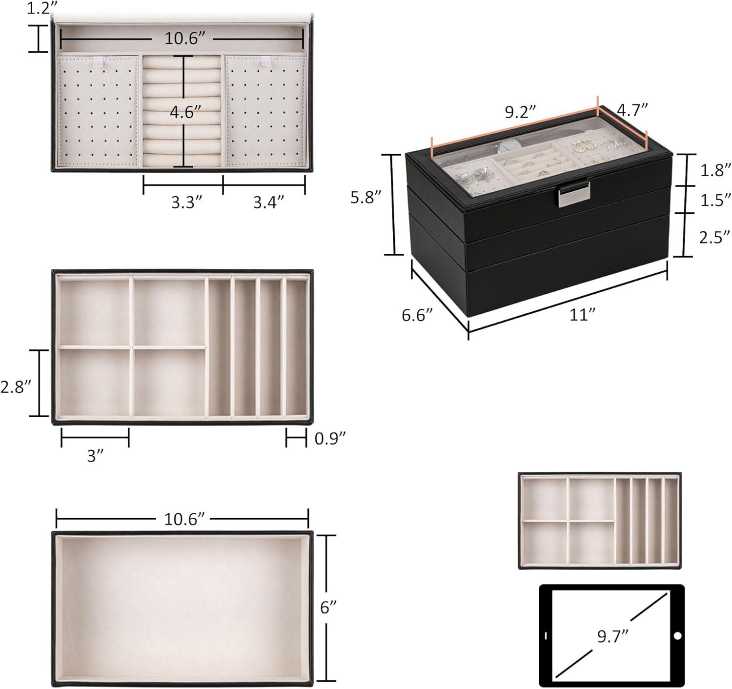 Latitude Run® Stackable Jewelry Trays, 4-Tier Jewelry Box, Drawer Jewelry Organizer, With Glass Lid, Removable Dividers, For Vanity Table, 6.7 X 11 X 7.2 Inches, Cloud White