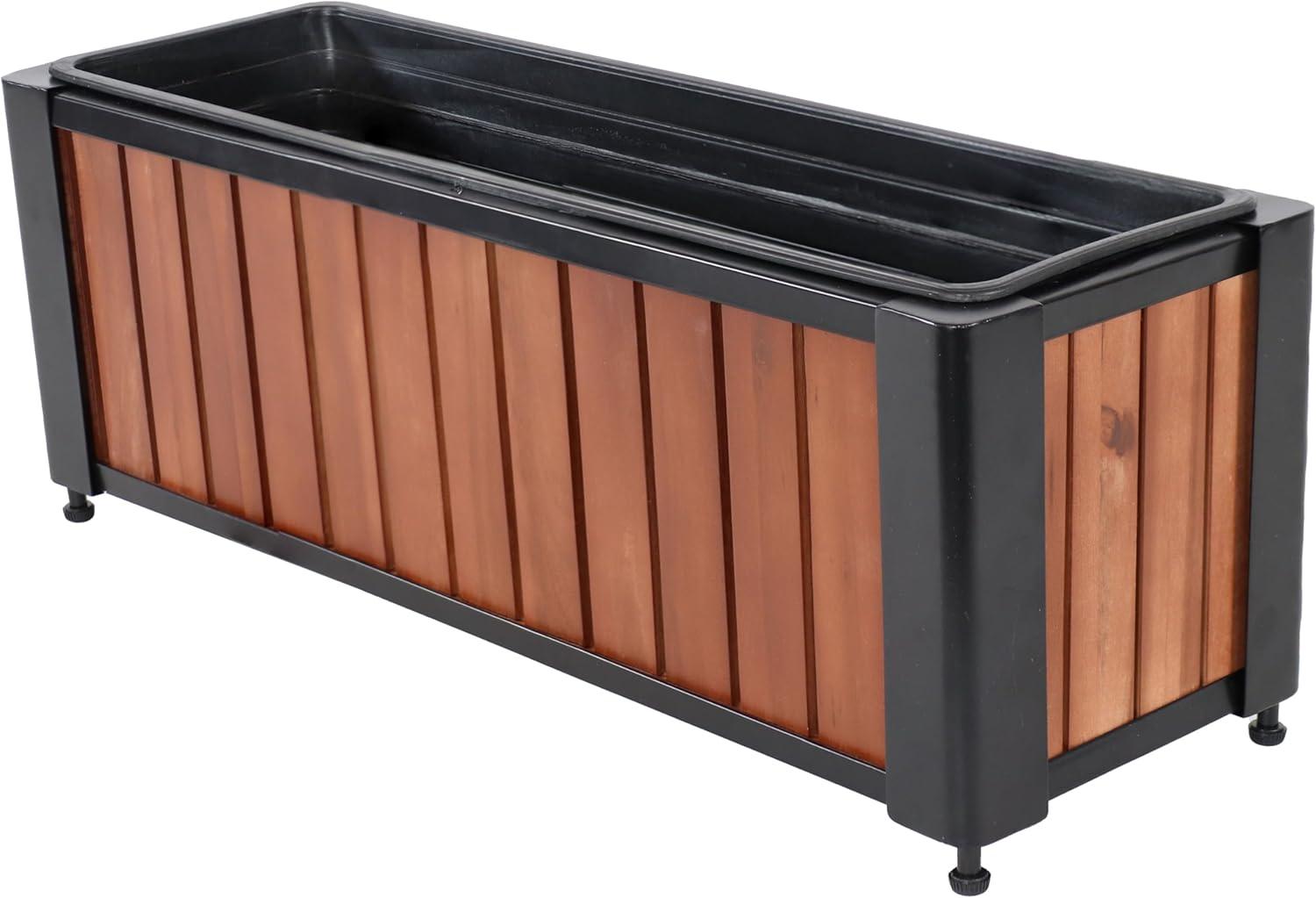 Sunnydaze Acacia Wood Slatted Planter Box with Removable Insert - 24" W x 8.25" D x 8.75" H