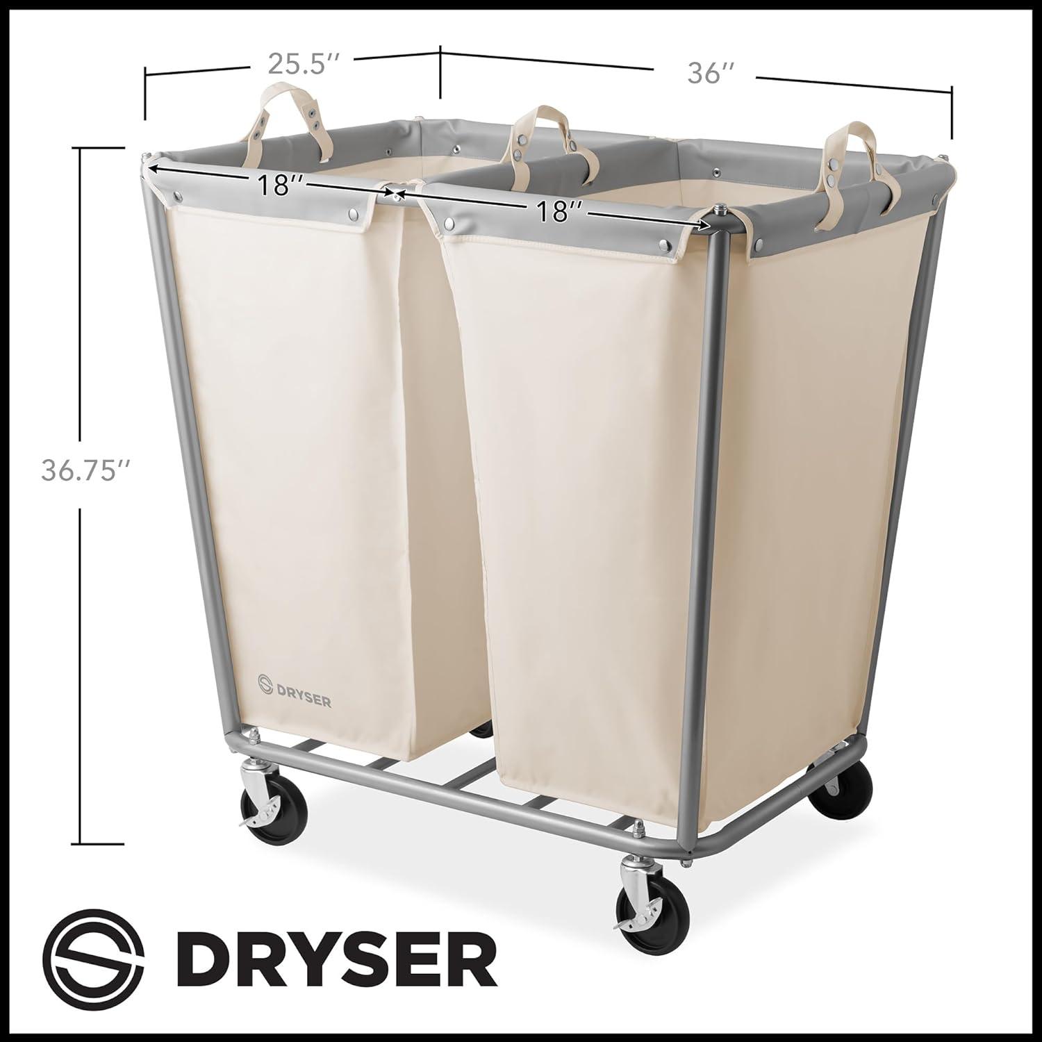 Dryser Round Commercial Heavy-Duty Rolling Laundry Hamper, Steel Frame Cart on Wheels with Removable Canvas Bin for Hotel or Home