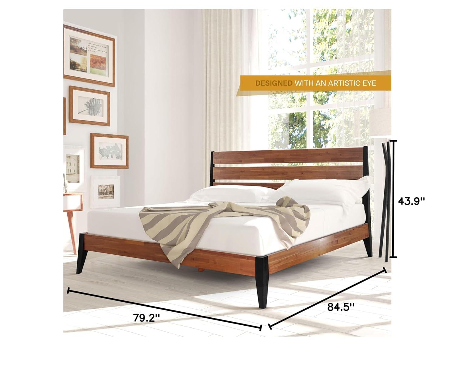 Acacia Premium Emery Solid Wood Platform Bed Frame with Headboard Included, No Box Spring Needed, Weight Capacity 800lb.