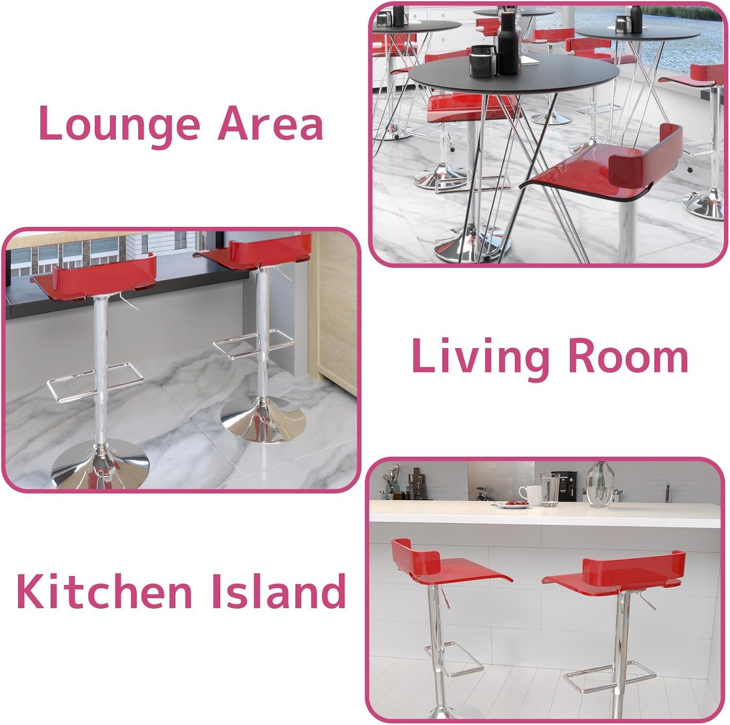 Rania Red and Chrome Adjustable Swivel Acrylic Bar Stool