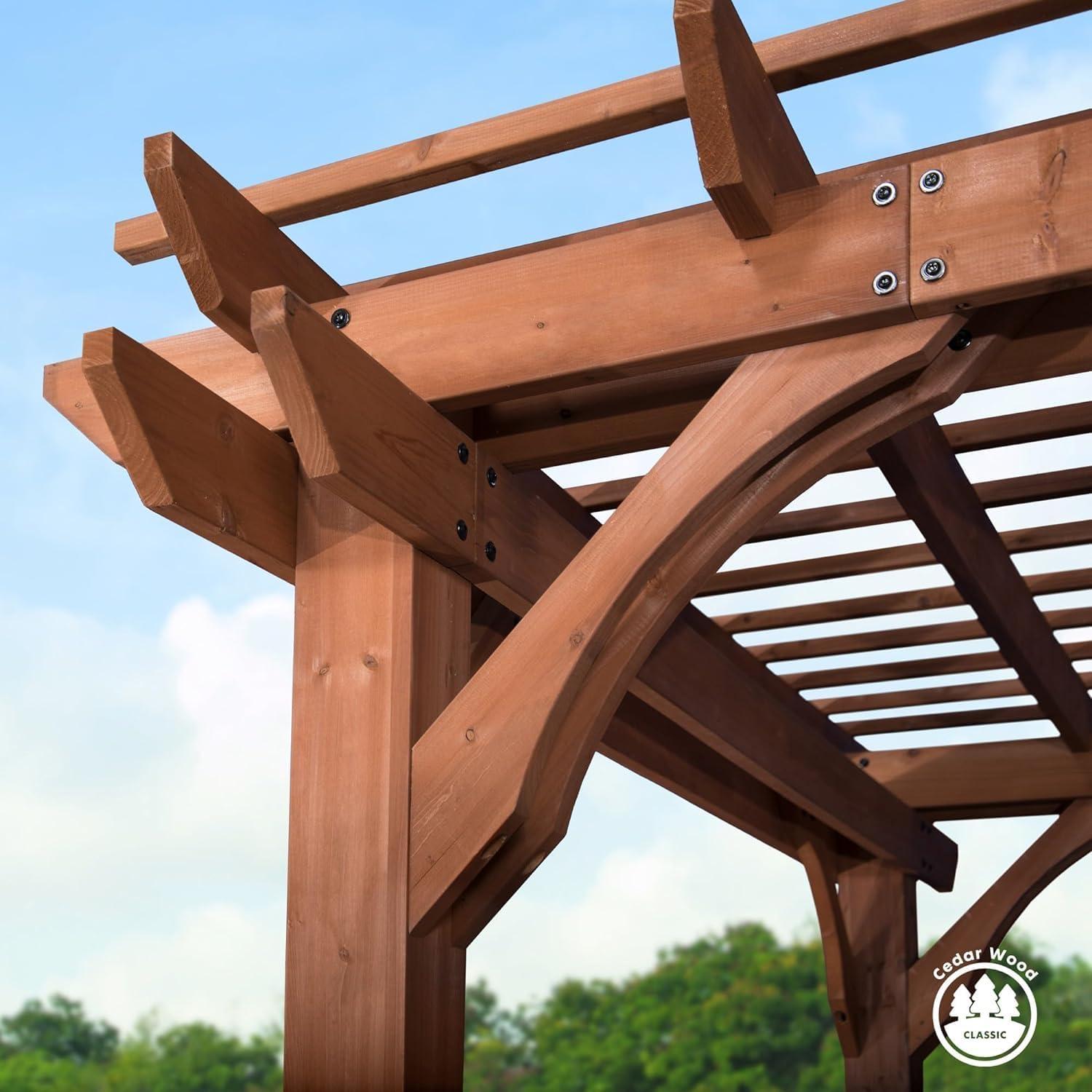 Medium Brown Cedar Wood Outdoor Pergola with Diagonal Braces