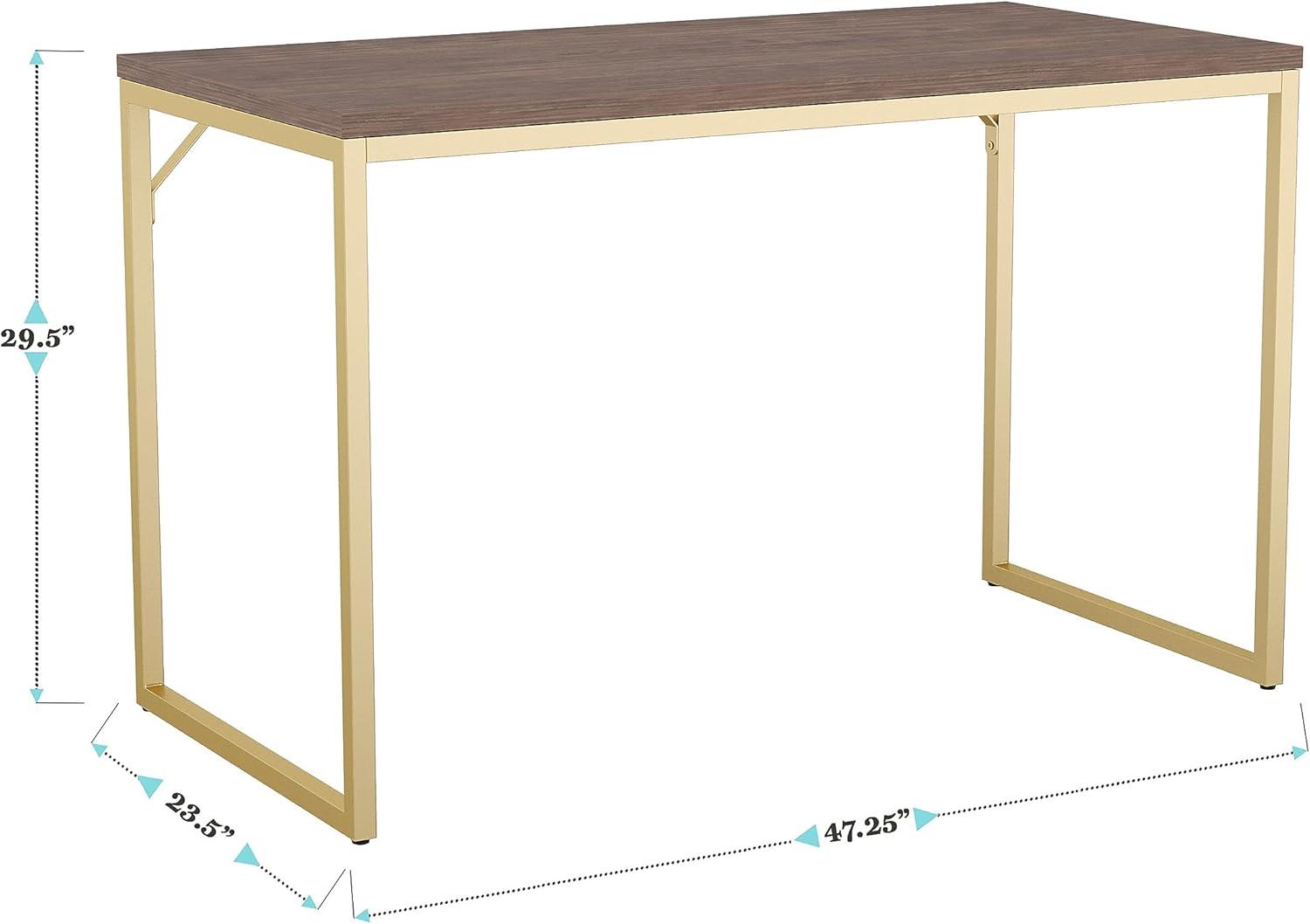 Walnut Top Polished Brass Frame Home Office Desk