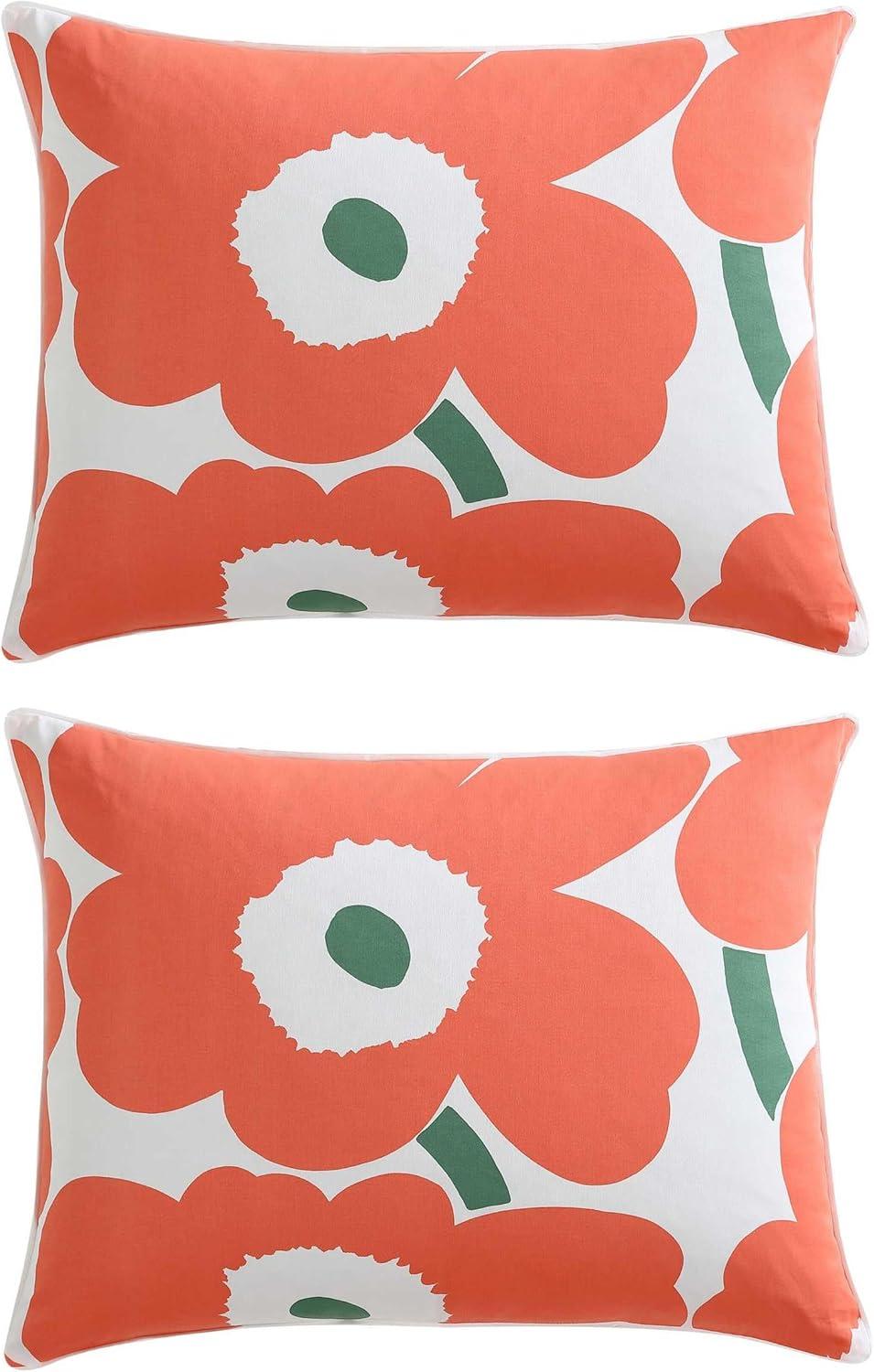 Unikko Orange and White Organic Cotton Queen Duvet Cover Set