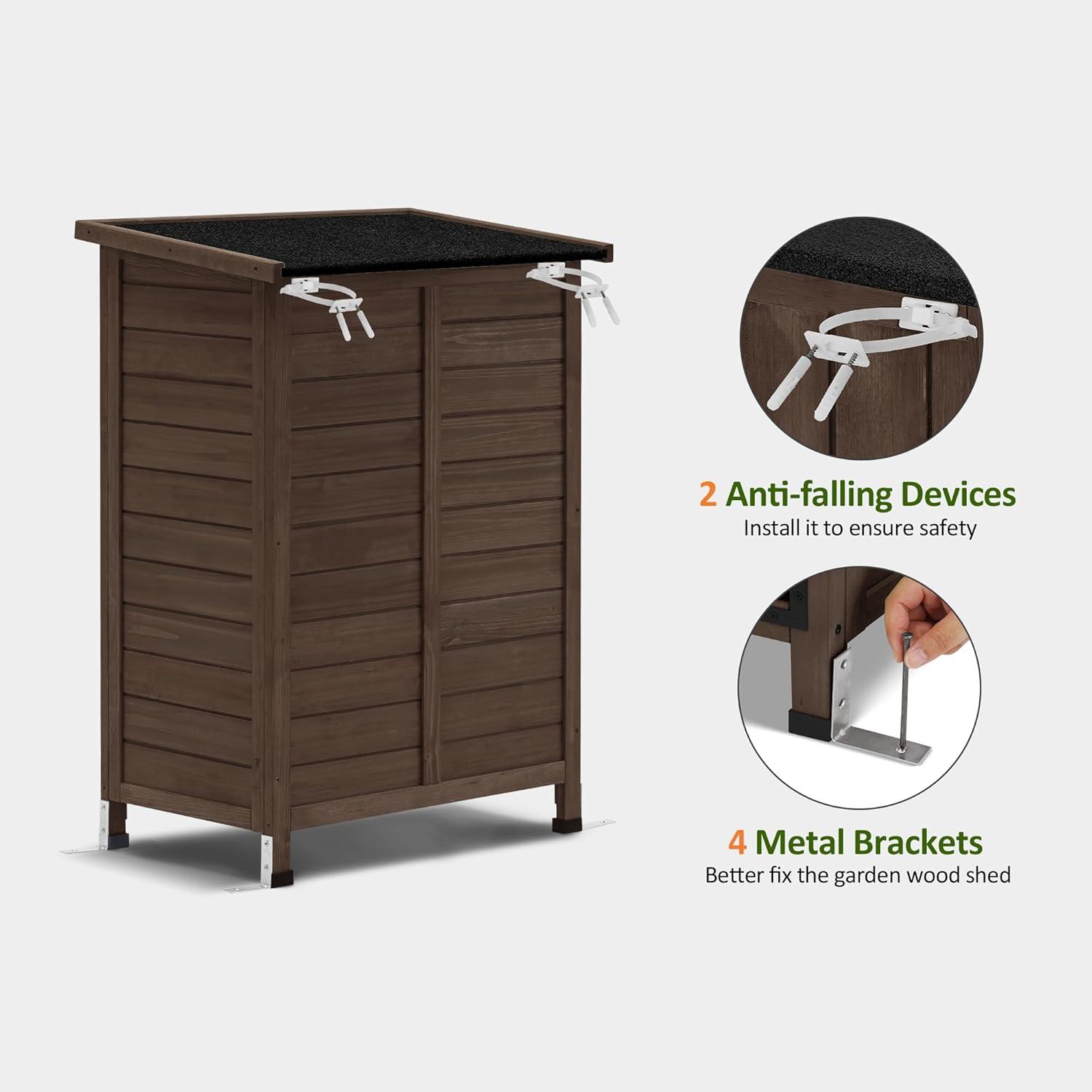 Mcombo Outdoor Wood Storage Cabinet, Small Size Garden Wooden Tool Shed with Double Doors 0985