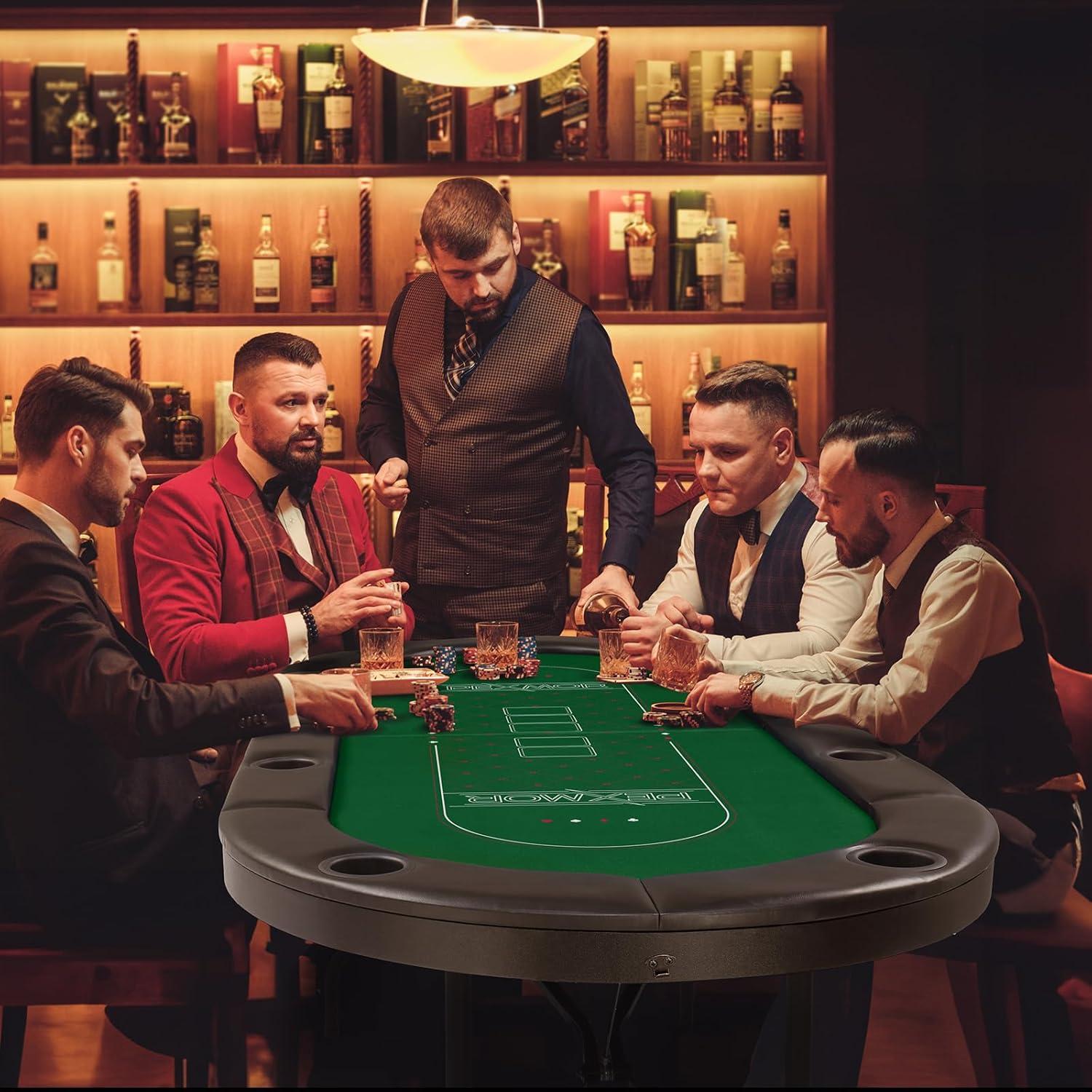 PEXMOR Foldable 8-Player Game & Card Table with Stainless Steel Cup Holders, Padded Rails, Green