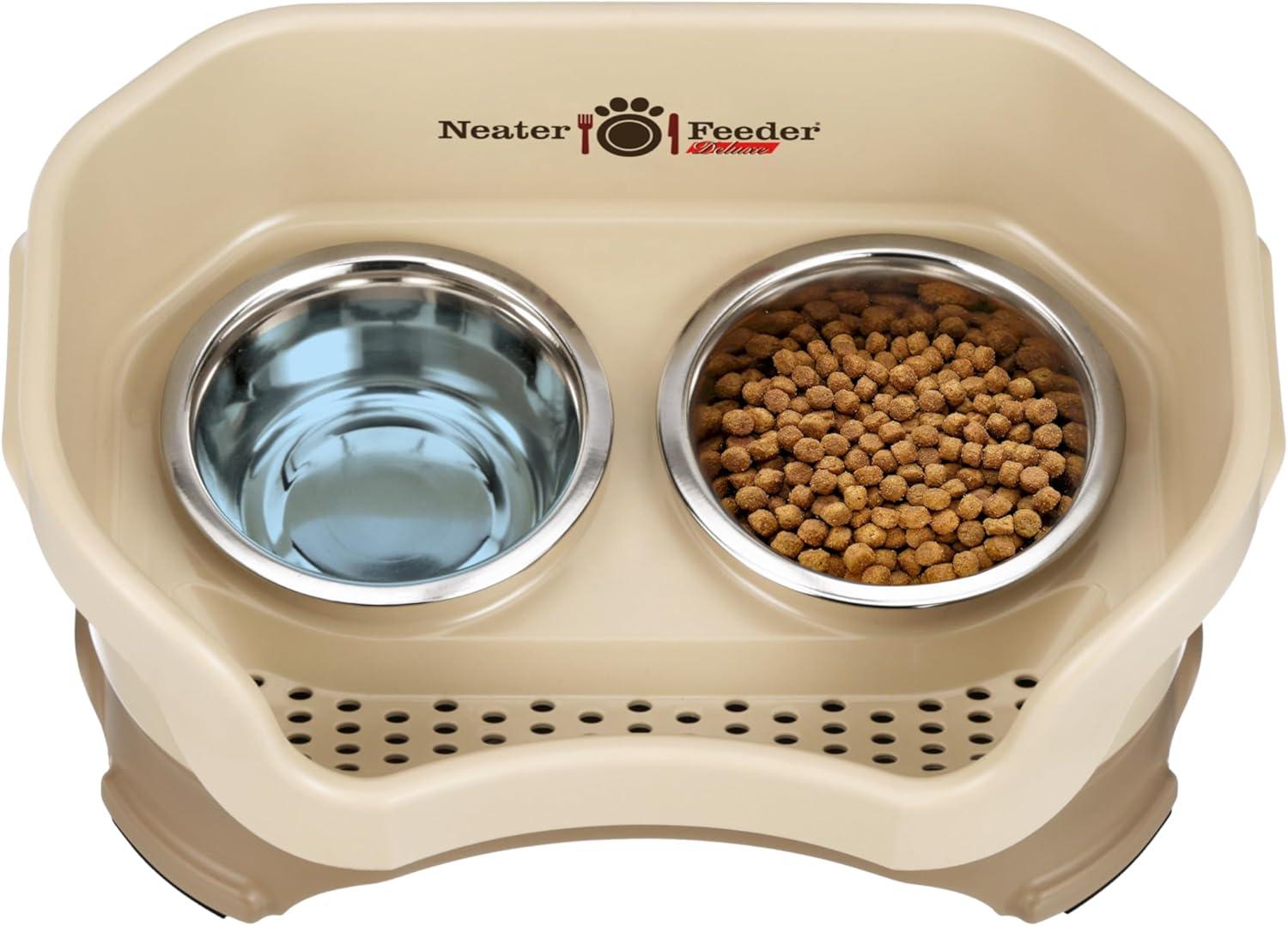 Neater Pets Neater Feeder Deluxe Mess-Proof Elevated Food & Water Bowls for Small Dogs, Cappuccino