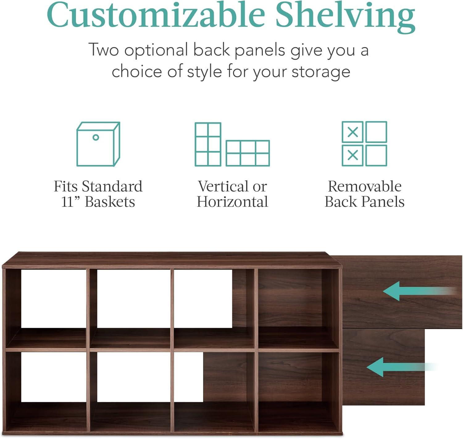 Best Choice Products 8-Cube Bookshelf, 11in Display Storage System, Organizer w/ Removable Back Panels - Walnut