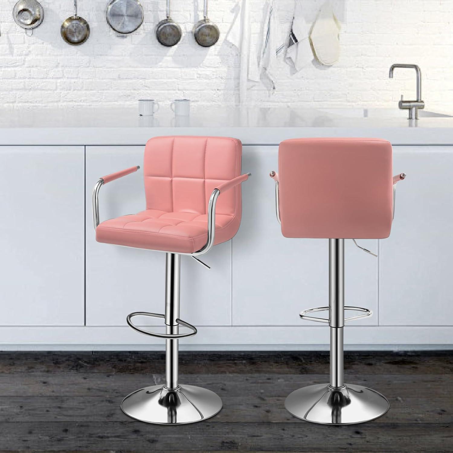 MoNiBloom Swivel Counter Height Bar Stools with Back Set of 2, Adjustable Height Dining Barstools with Footrests, Pink