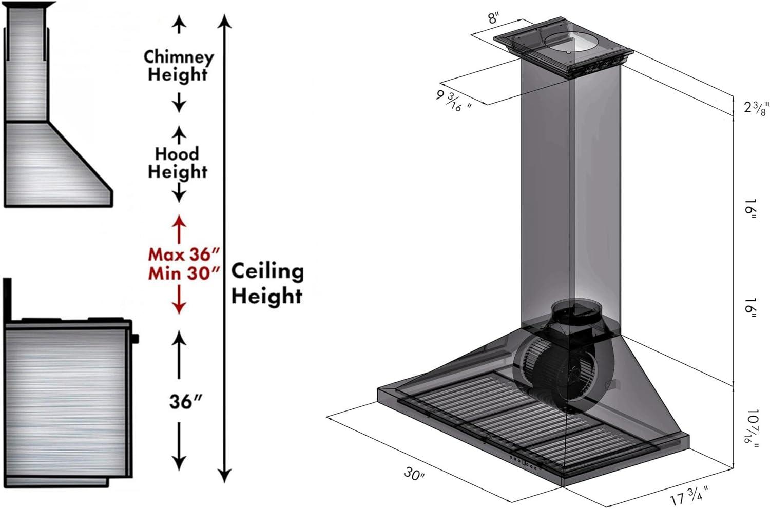 ZLINE 30 in. Convertible Vent Wall Mount Range Hood in Stainless Steel W/ Crown Molding (KBCRN-30)