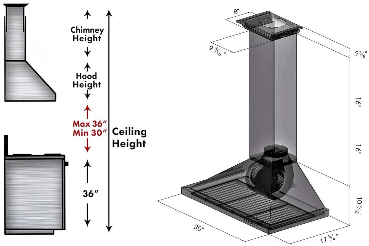 ZLINE 30 in. Convertible Vent Wall Mount Range Hood in Stainless Steel W/ Crown Molding (KBCRN-30)