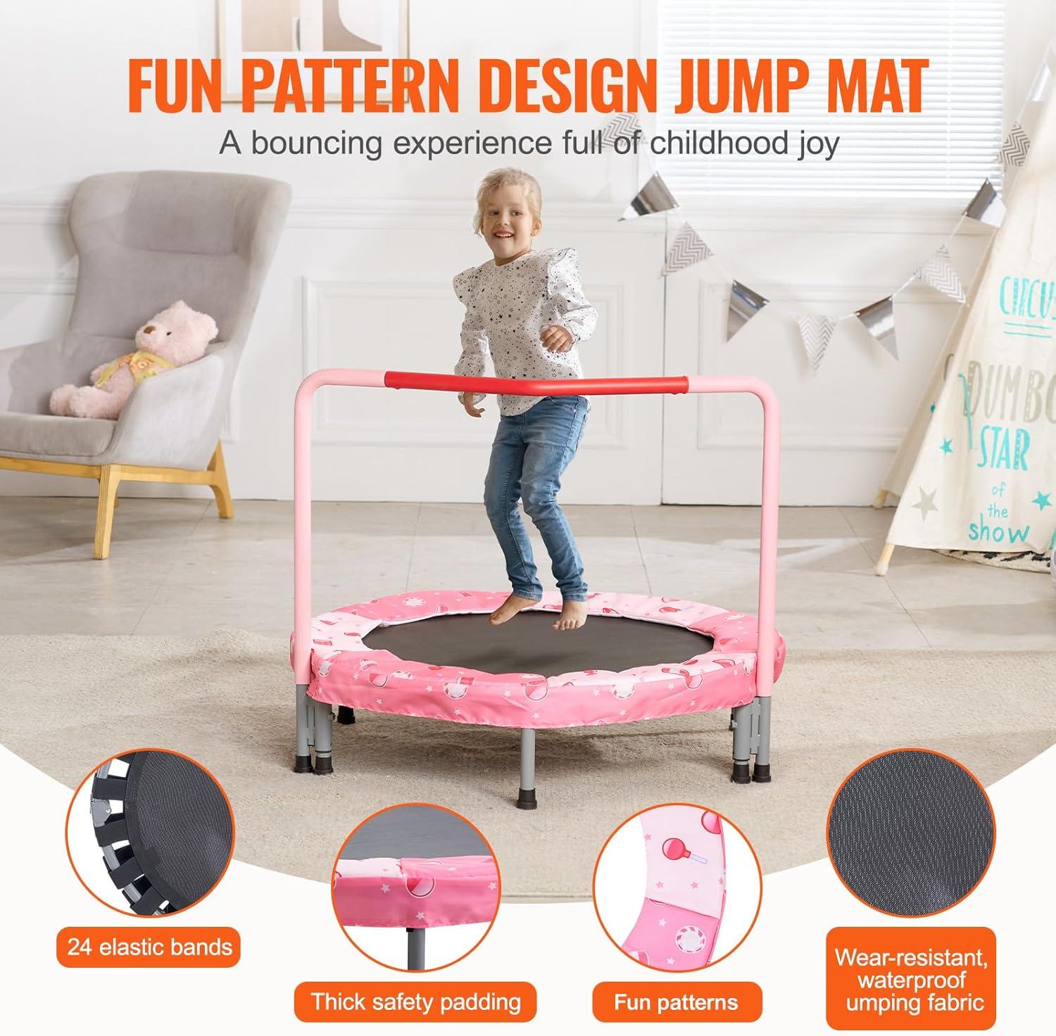 Pink Foldable Kids' Trampoline with Foam Handle