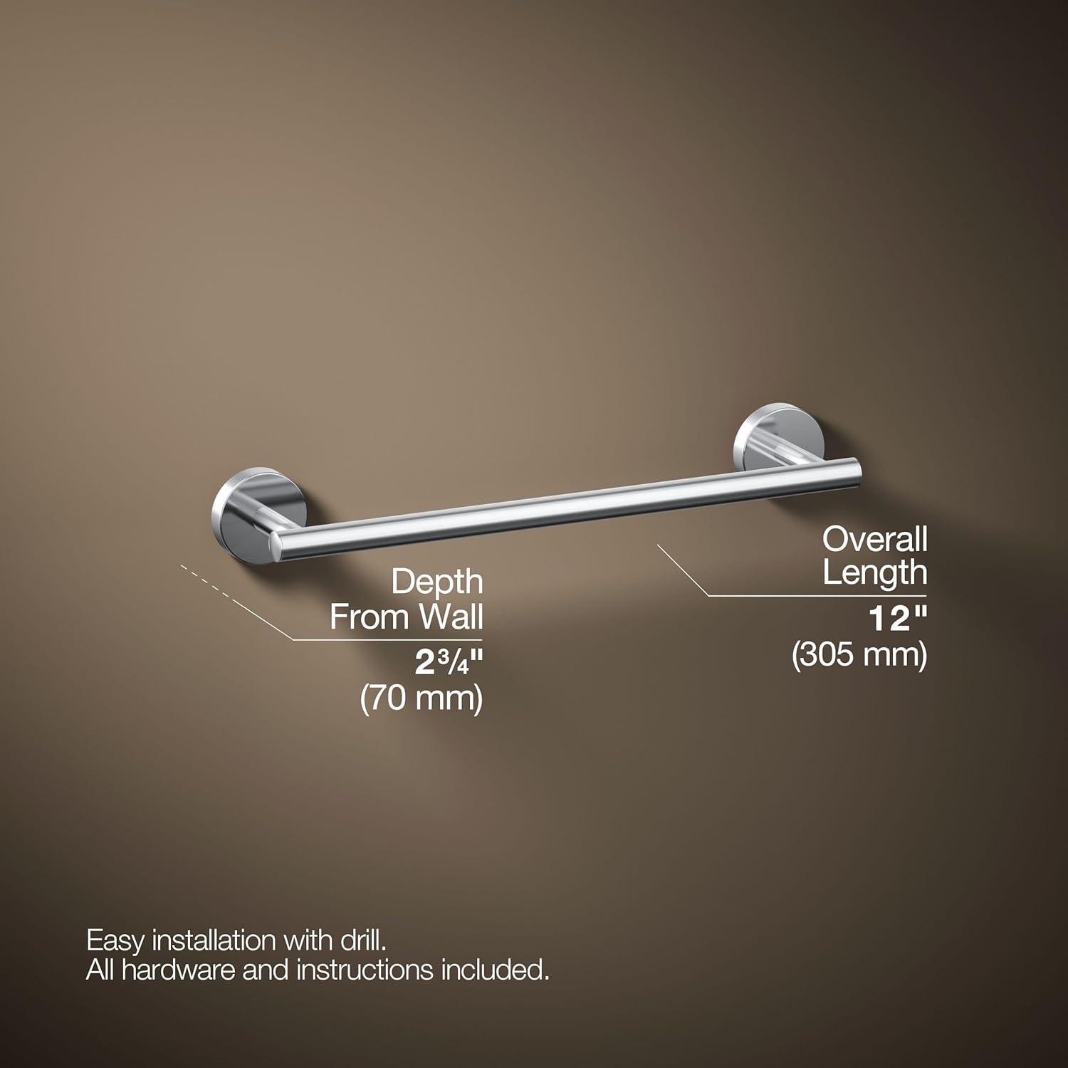 Elate Wall Mounted Round Towel Bar, Metal Wall-Mounted Towel Holder