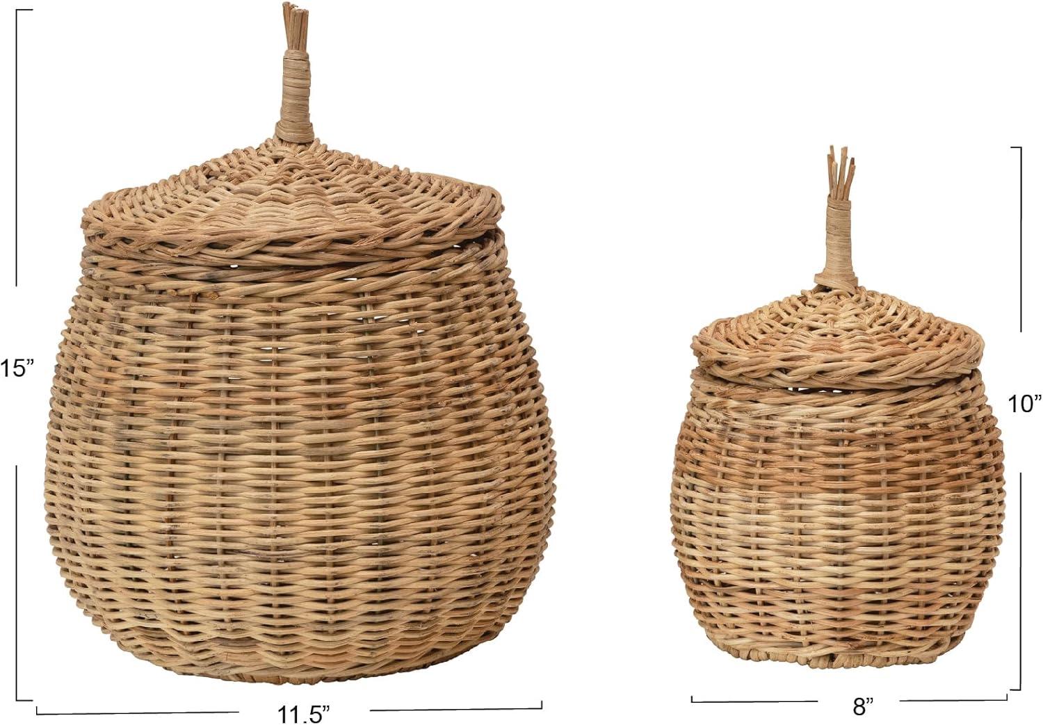 Creative Co-Op Hand-Woven Wicker Basket Storage with Lids, Natural, Set of 2