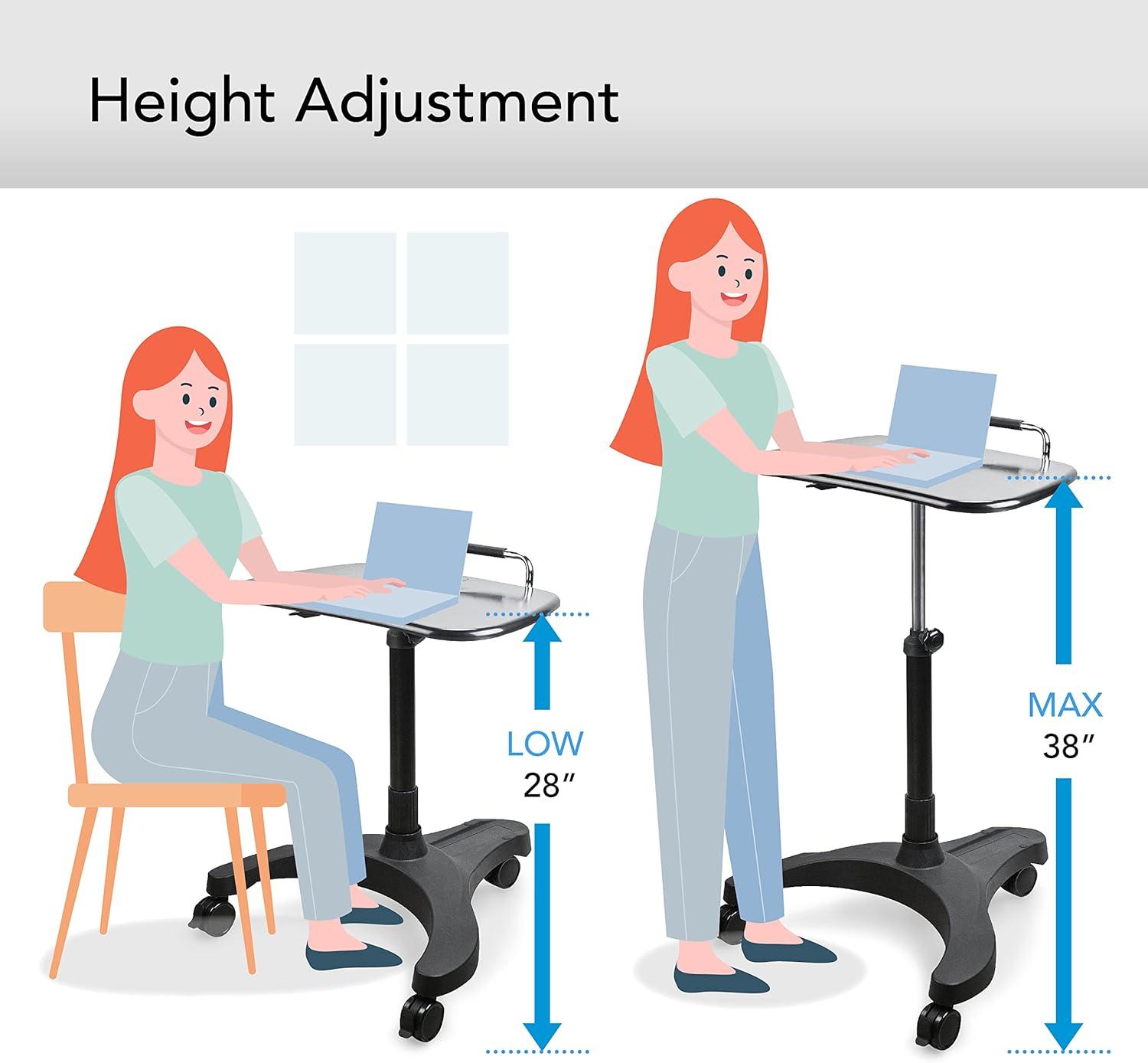 Black Adjustable Height Mobile Laptop Desk Cart with Cup Holder