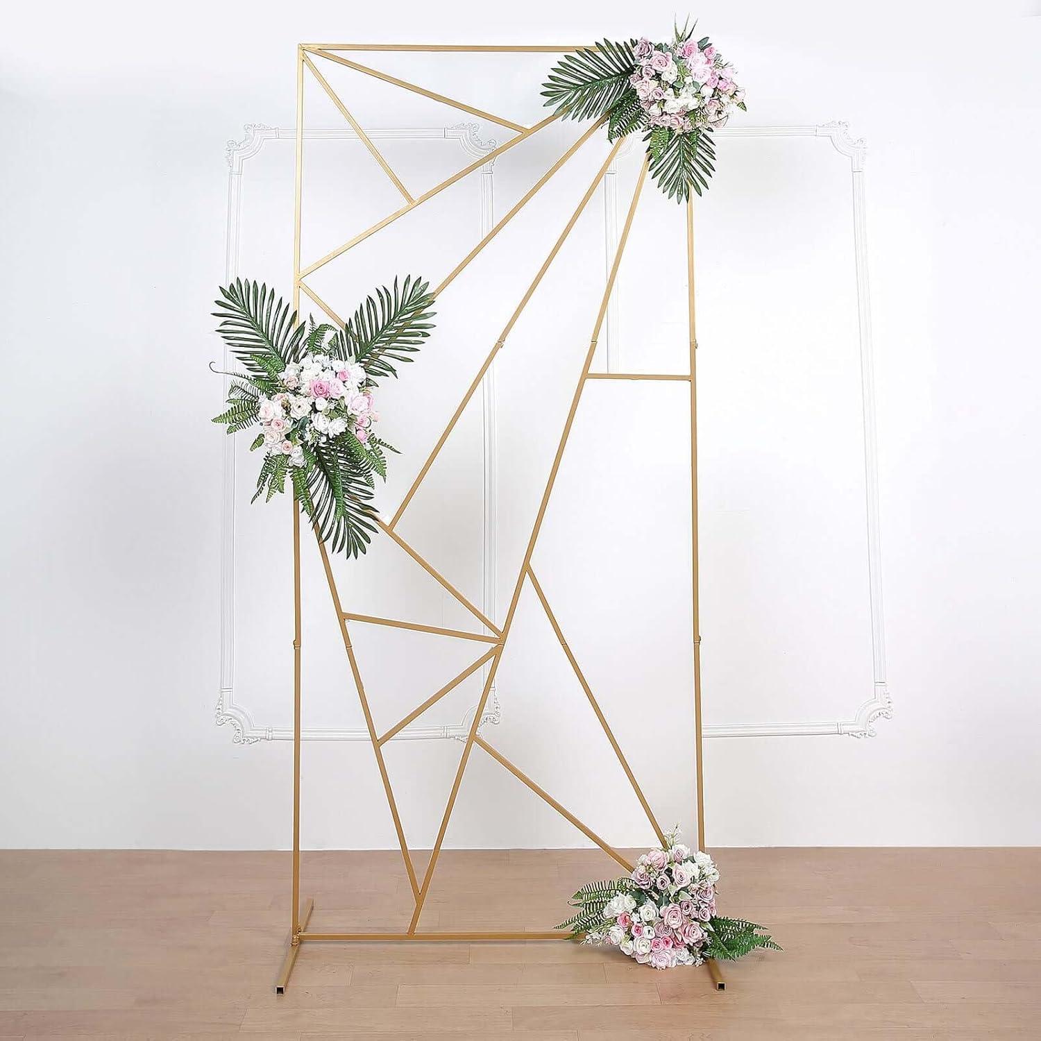 Efavormart 7ft Tall Gold Metal Geometric Wedding Backdrop Rectangle Floor Stand, Flower Stand Doorway Wall Prop With Cloudy Film Insert for Weddings, Showers, Party, Centerpiece Decorations