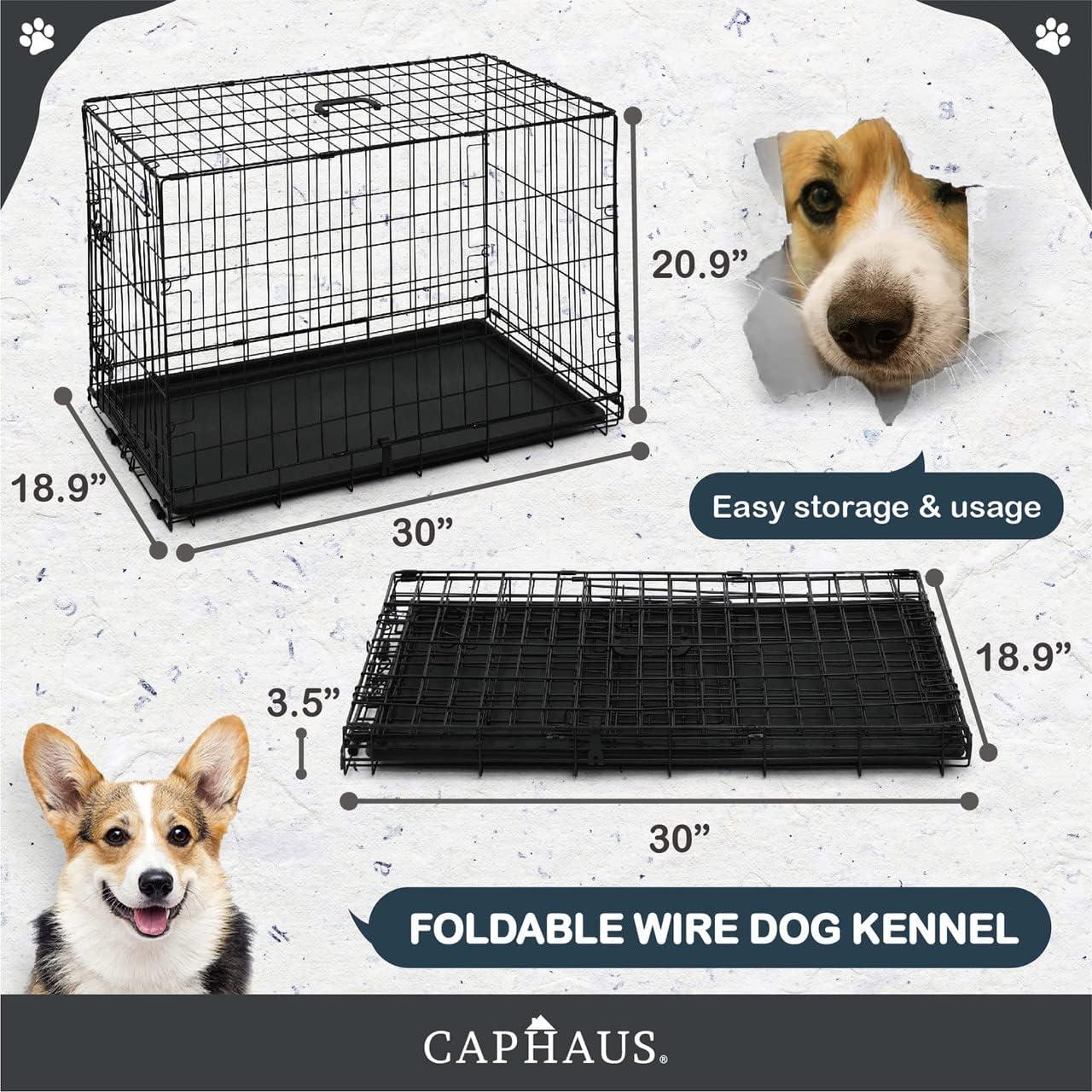 CAPHAUS Tucker Murphy Pet™ Foldable Dog Crate, Wire Metal Dog Kennel w/Leak-Proof Pan