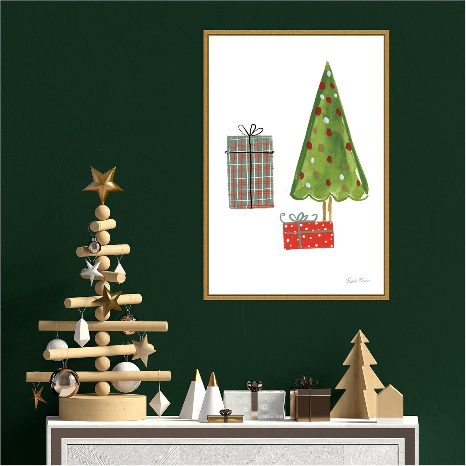 North Pole Pals Christmas Tree and Gifts Framed Canvas Art