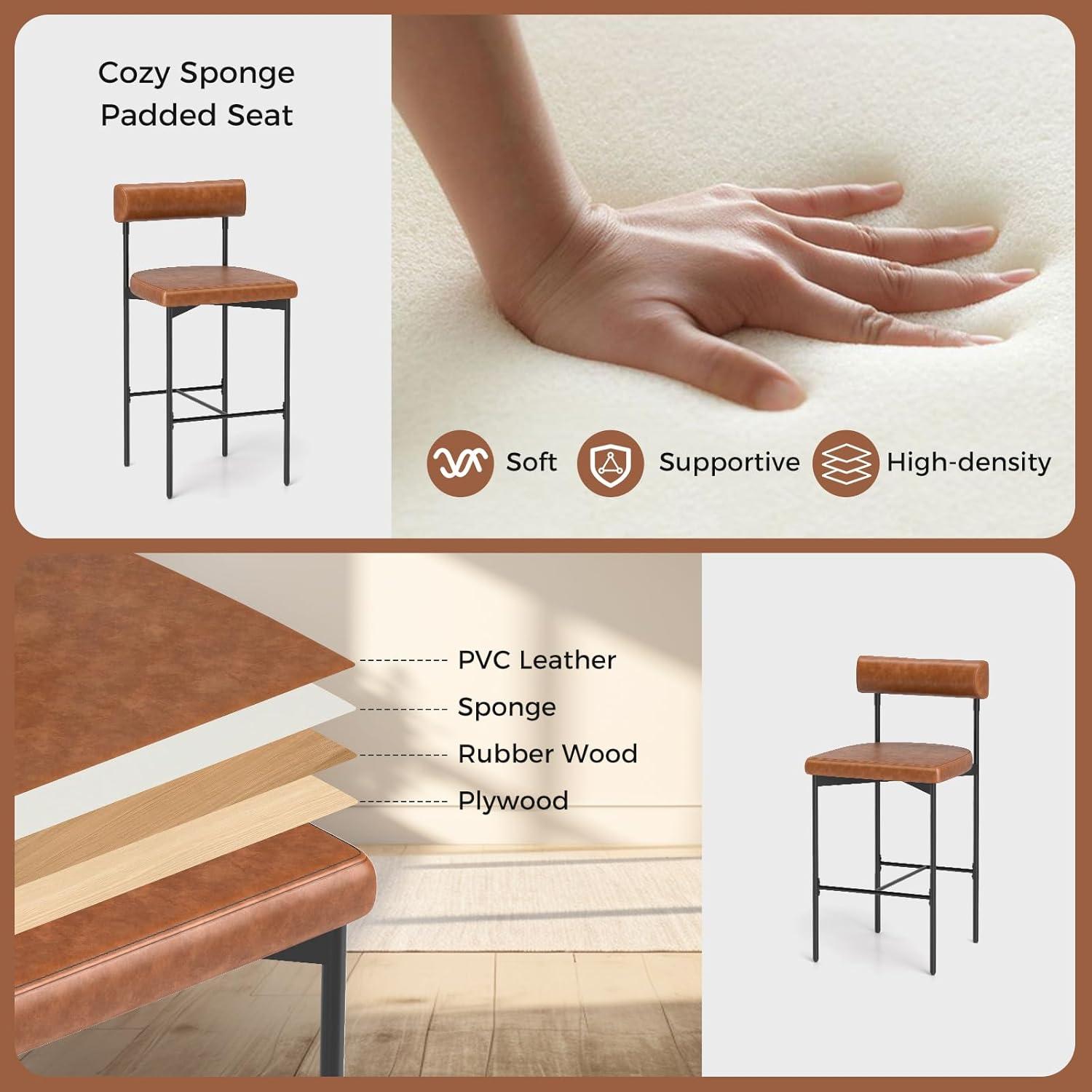 Brown Faux Leather and Metal Counter Stools, Set of 2