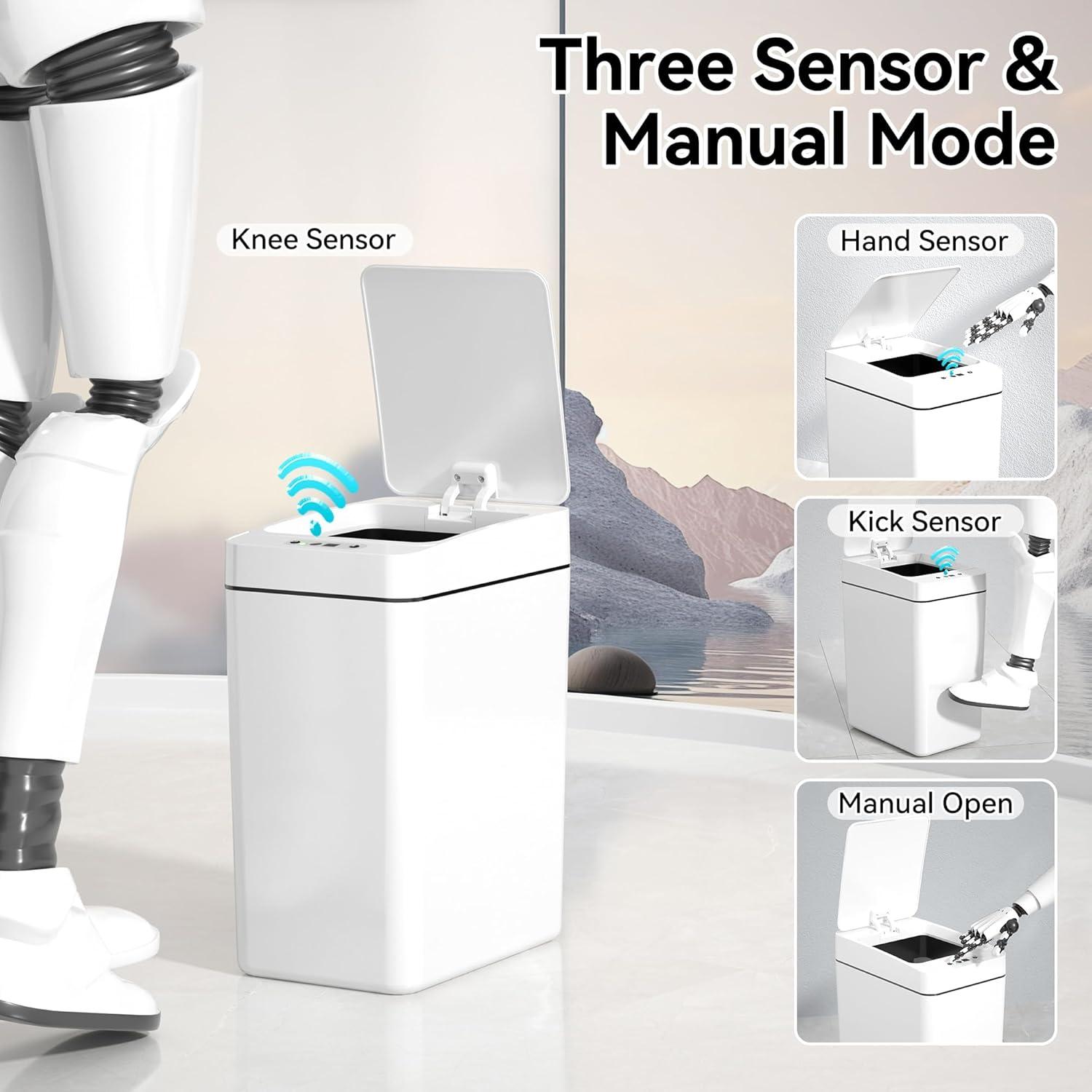 FEIYAN Automatic Bathroom Trash Can 2.6 Gallon Touchless Garbage Cans With Lid 2 Pack Small Slim Motion Sensor Smart Trash Bin For Bedroom, Bathroom, Office, Kitchen, Living Room, White | Wayfair