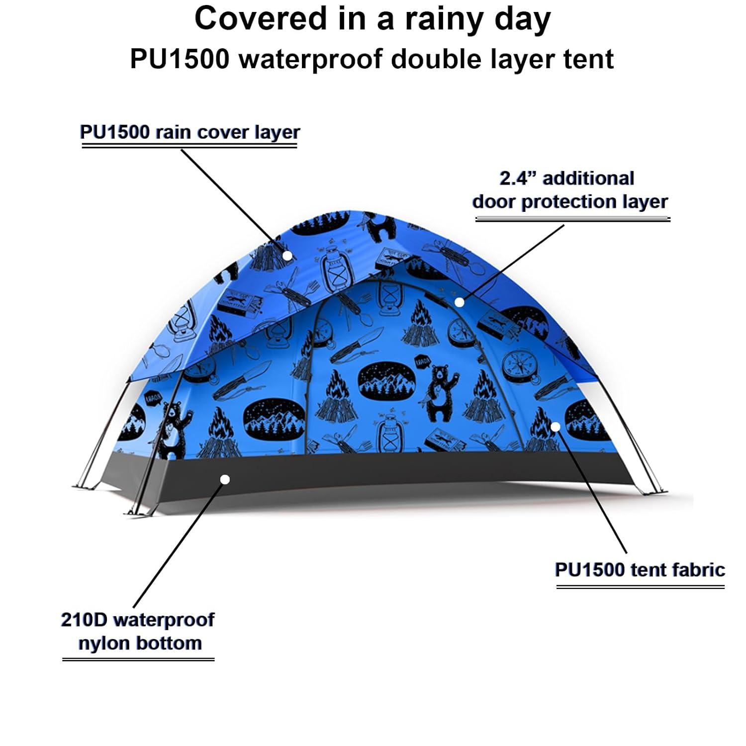 KidzAdventure 2 in 1 Kids Play Tent/Kids Tent for Camping | 1 – 2 Person Backpacking Tent for Kids | Ultralight Indoor & Outdoors Kids Tents – Best Friends Theme