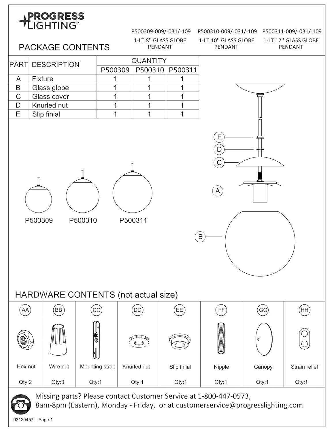 Progress Lighting Atwell 1-Light Glass Globe Pendant, Brushed Nickel, Clear Glass Shade